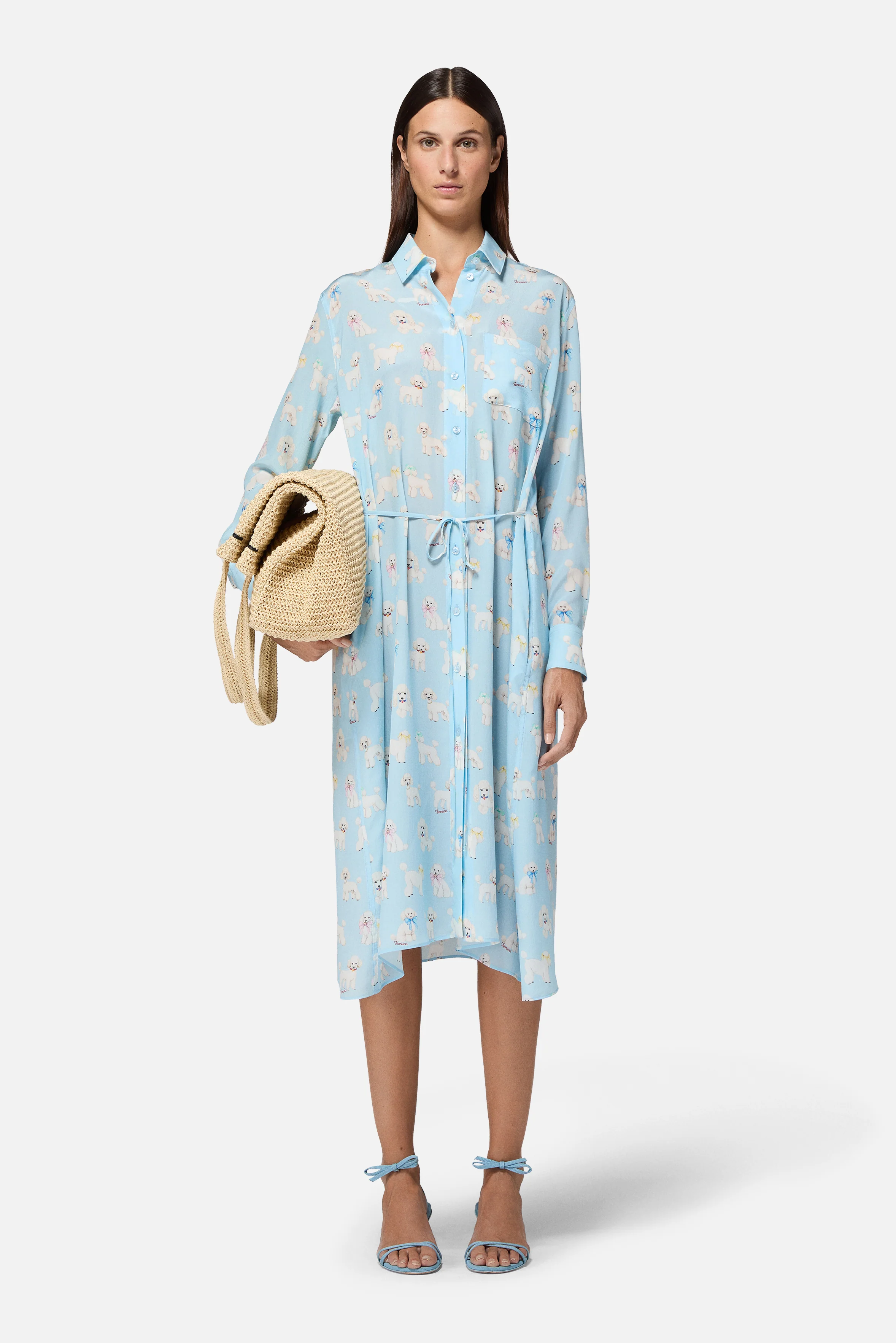 Poodle Print Midi Shirt Dress Light Blue - Image 2