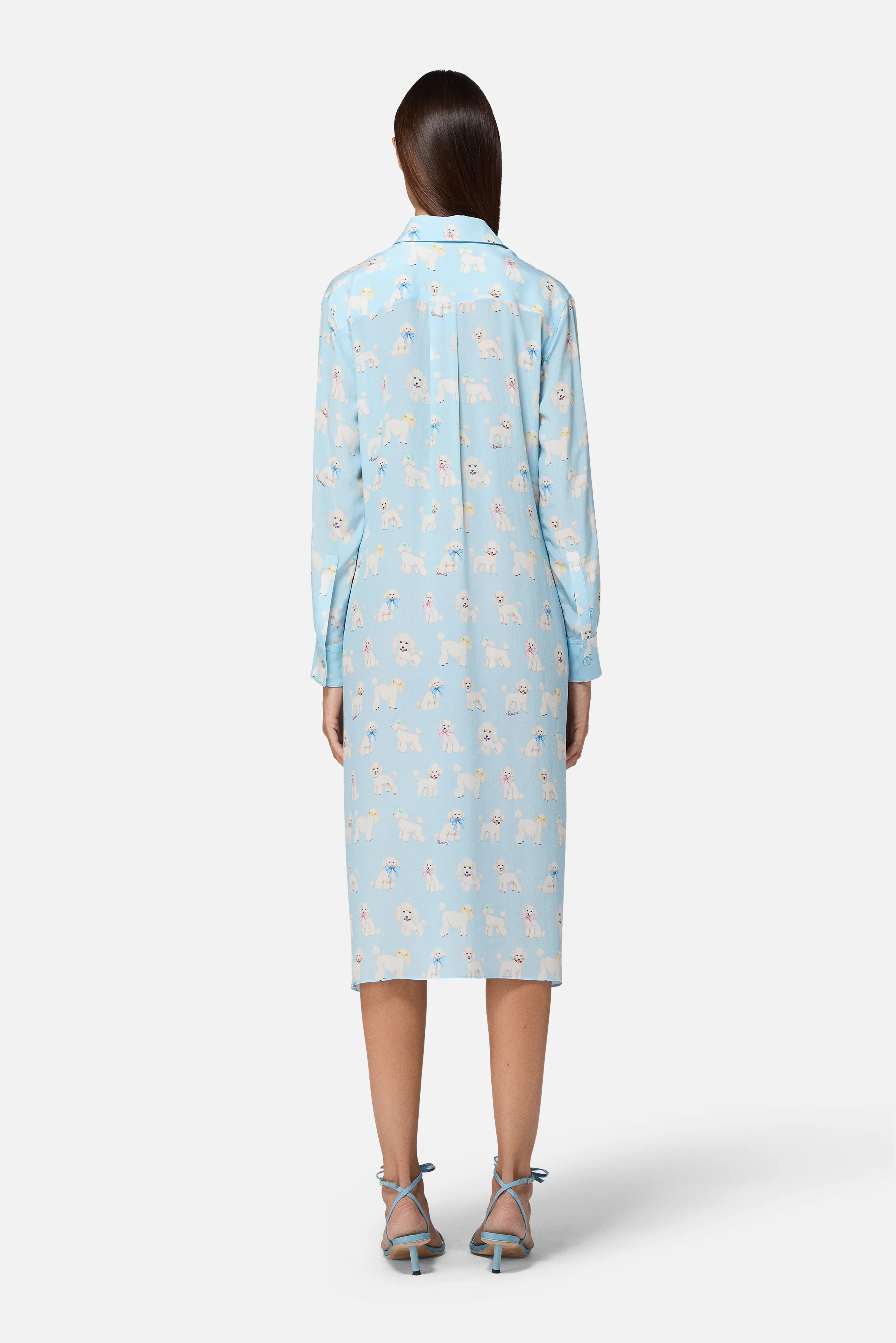 Poodle Print Midi Shirt Dress Light Blue - Image 3