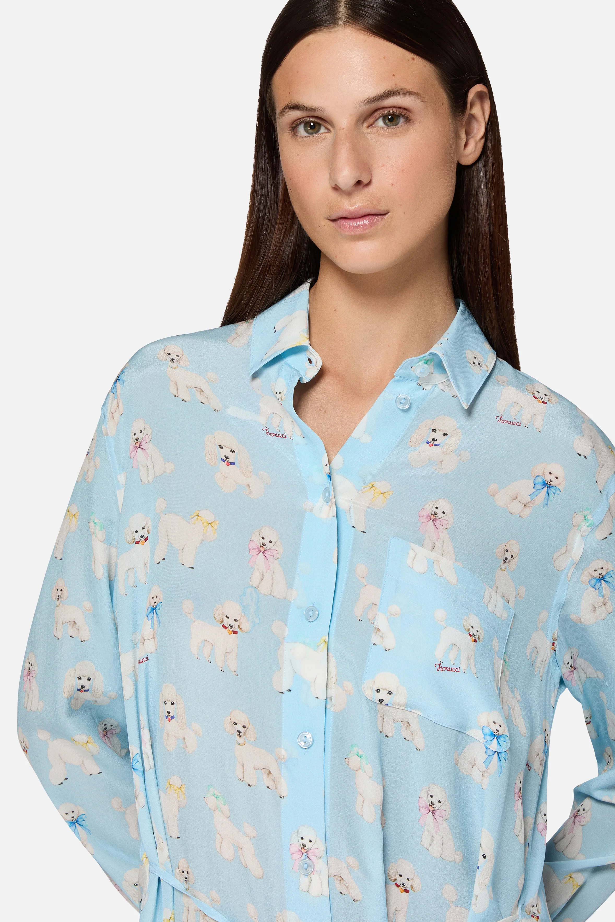 Poodle Print Midi Shirt Dress Light Blue - Image 4