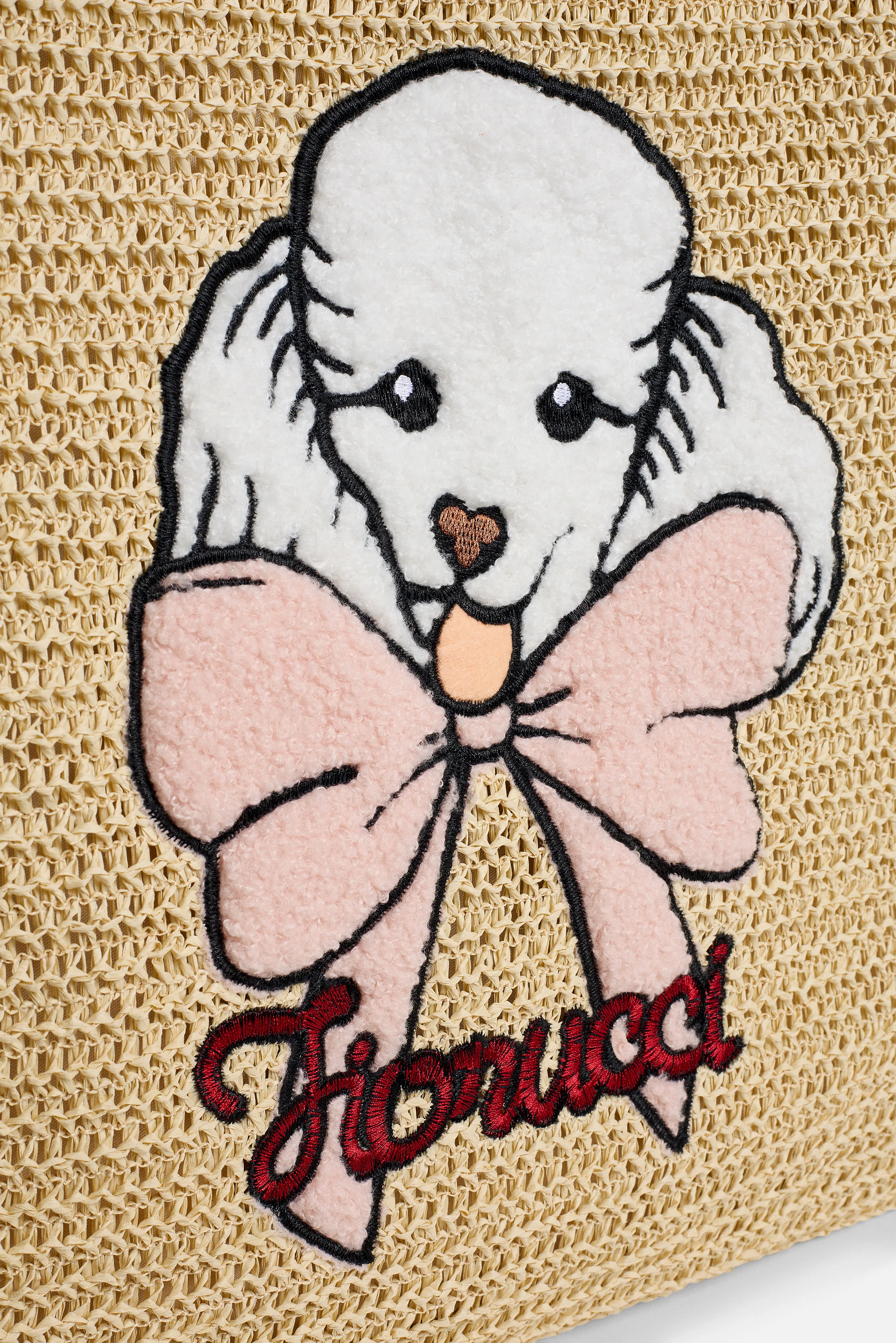Poodle Raffia Tote Bag Beige - Image 4