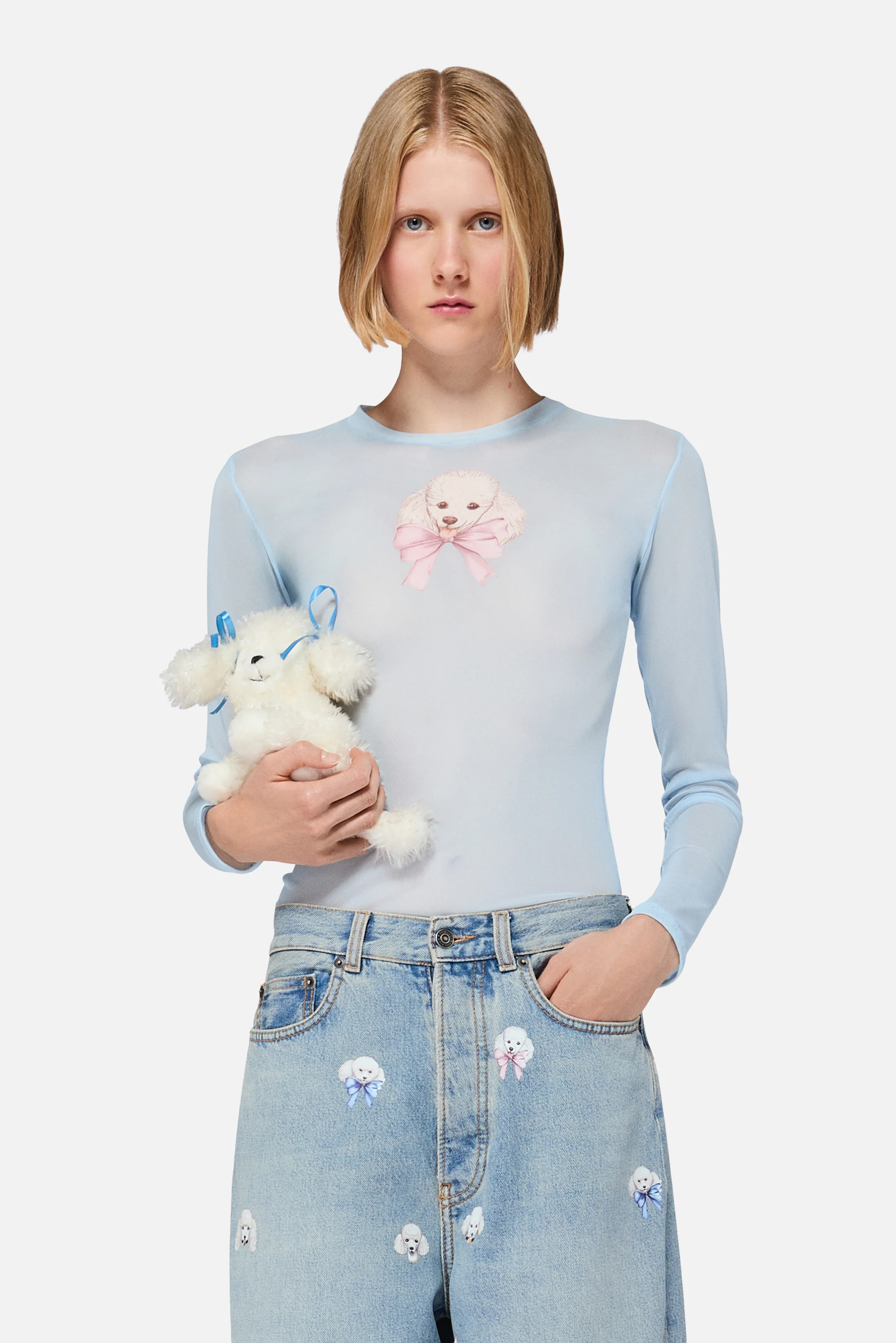 Poodle Tulle Long Sleeves Top Light Blue - Image 3