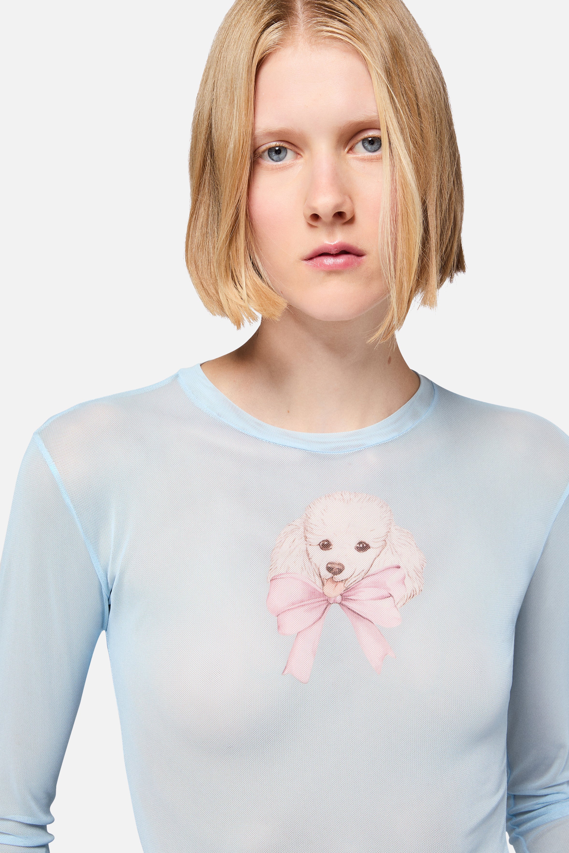 Poodle Tulle Long Sleeves Top Light Blue - Image 5