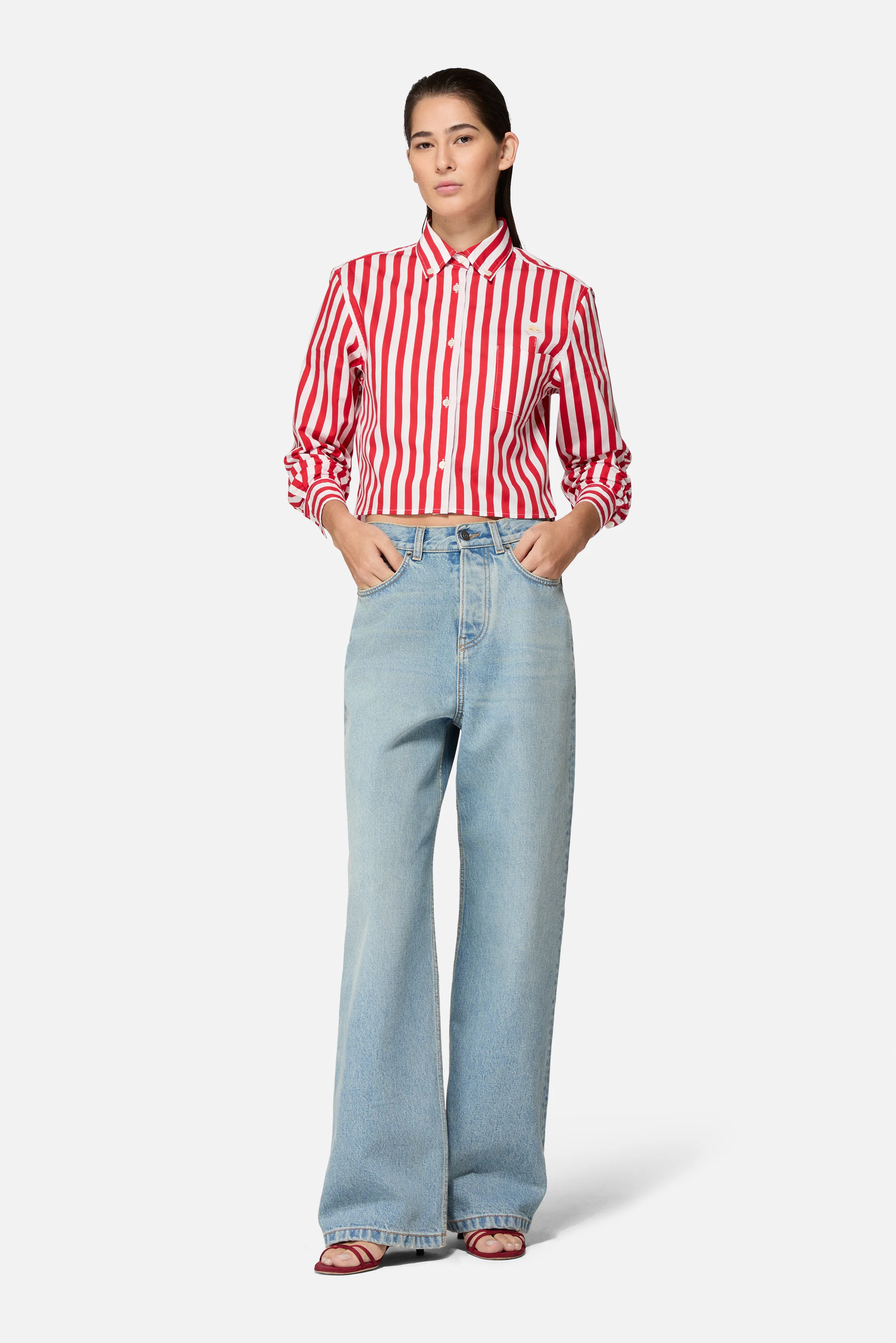 Popcorn Cropped Shirt Red - Image 3