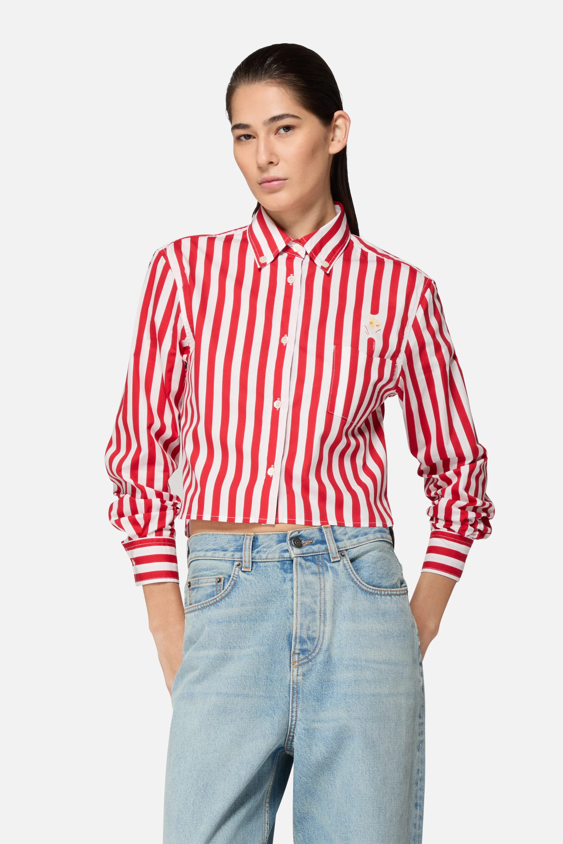 Popcorn Cropped Shirt Red - Image 4