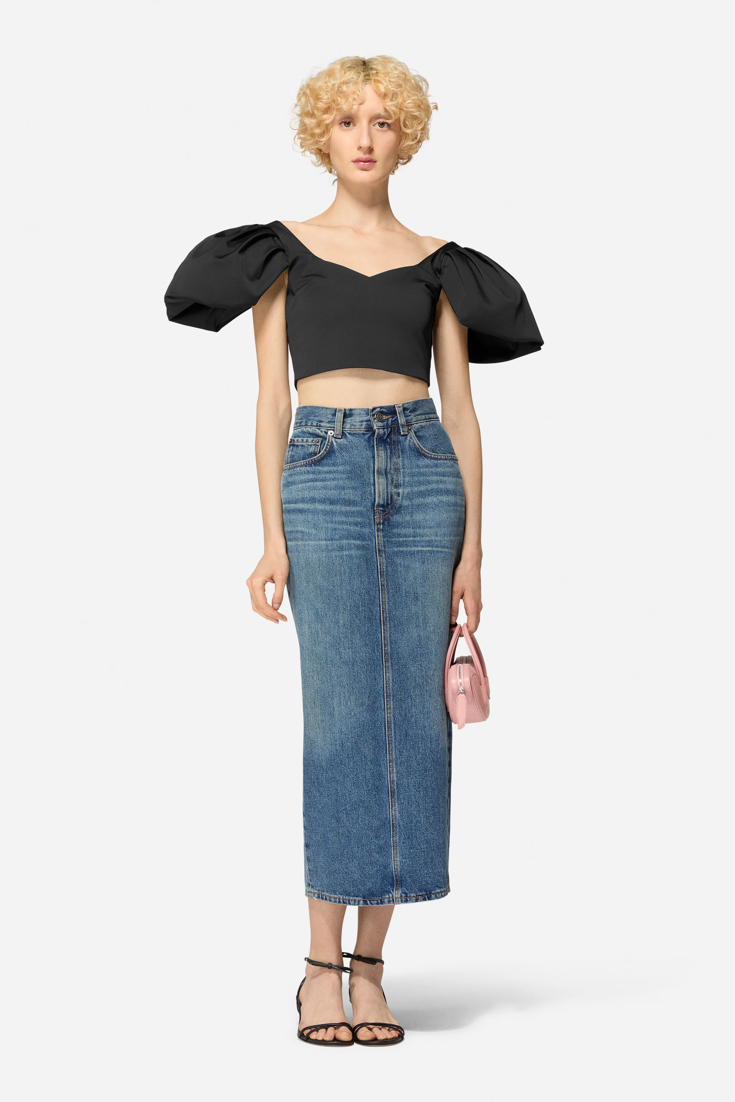 Puff Sleeve Crop Top Black - Image 3