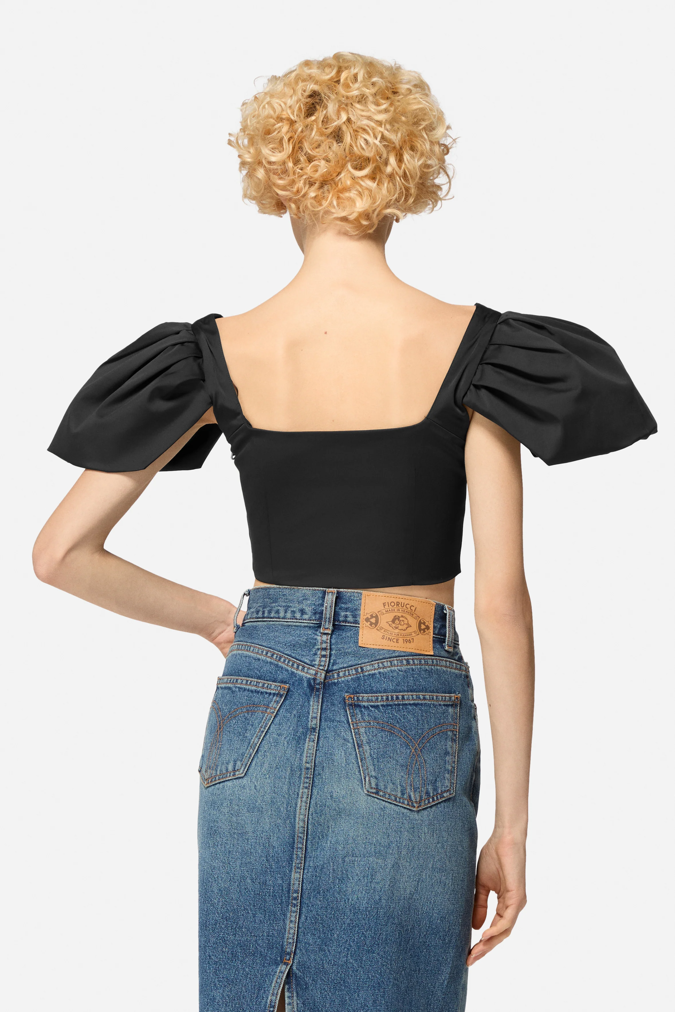 Puff Sleeve Crop Top Black - Image 5