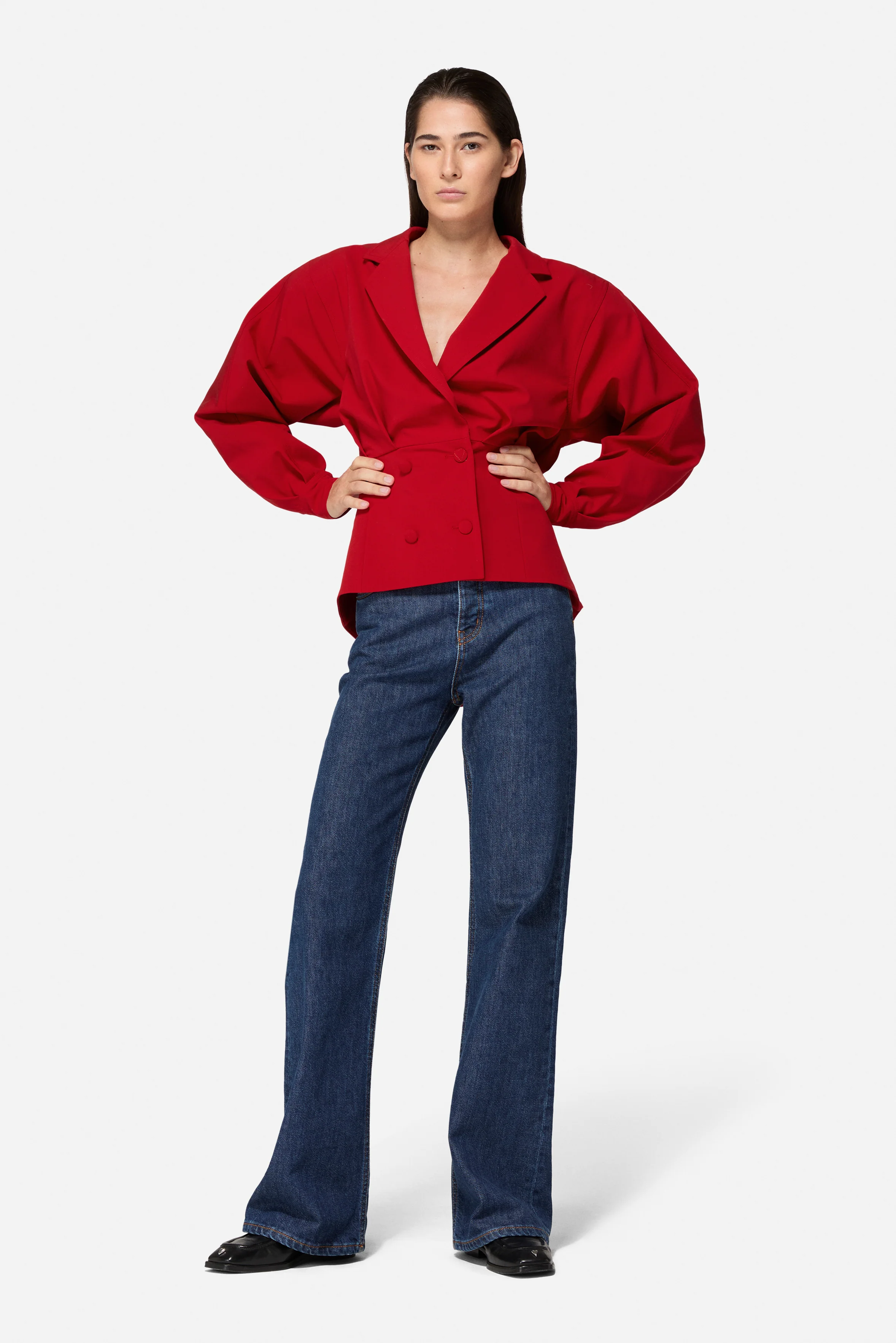 Puff Sleeve Cropped Blazer Red - Image 3