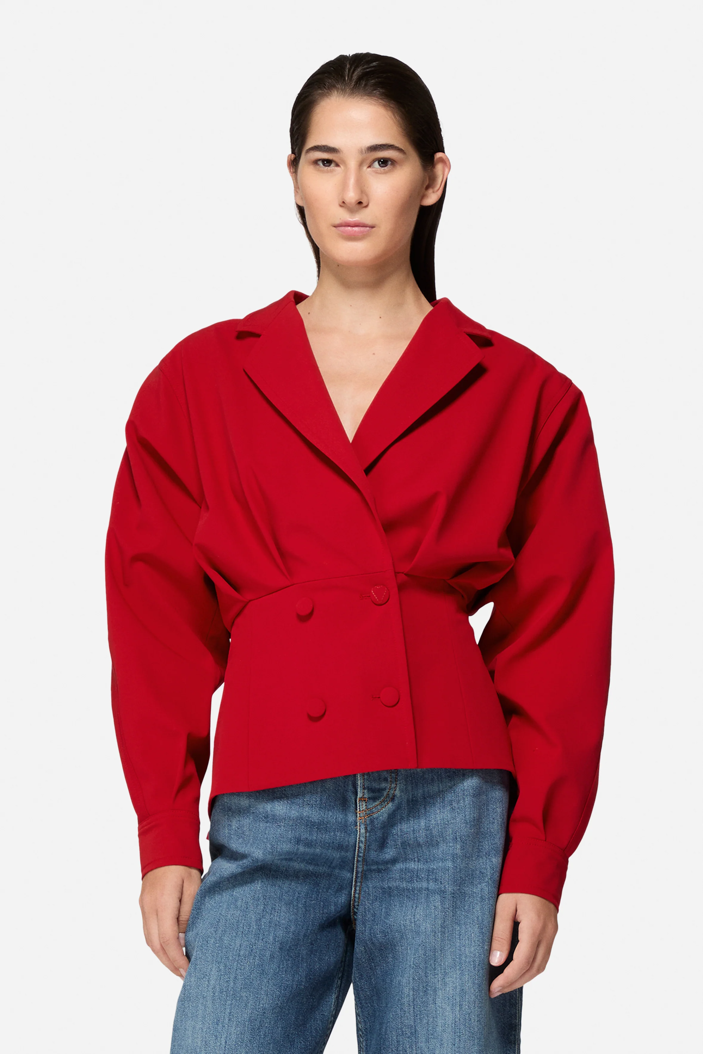 Puff Sleeve Cropped Blazer Red - Image 4