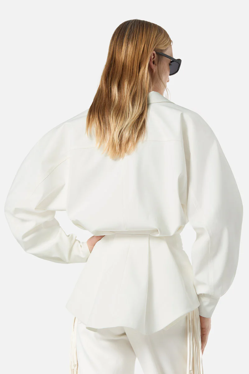 Puff Sleeve Cropped Blazer White - Image 5