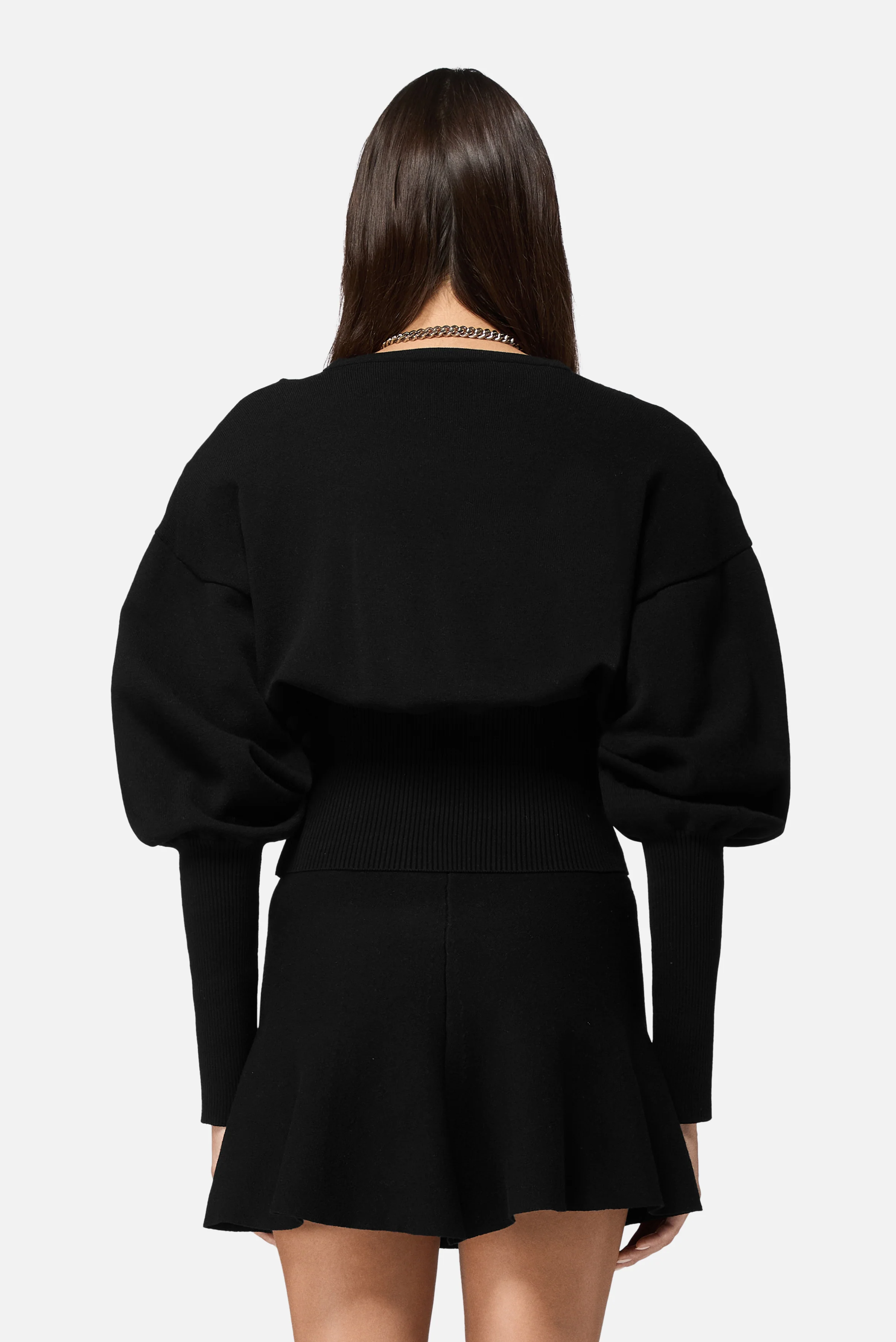 Puff Sleeves Knit Top Black - Image 4