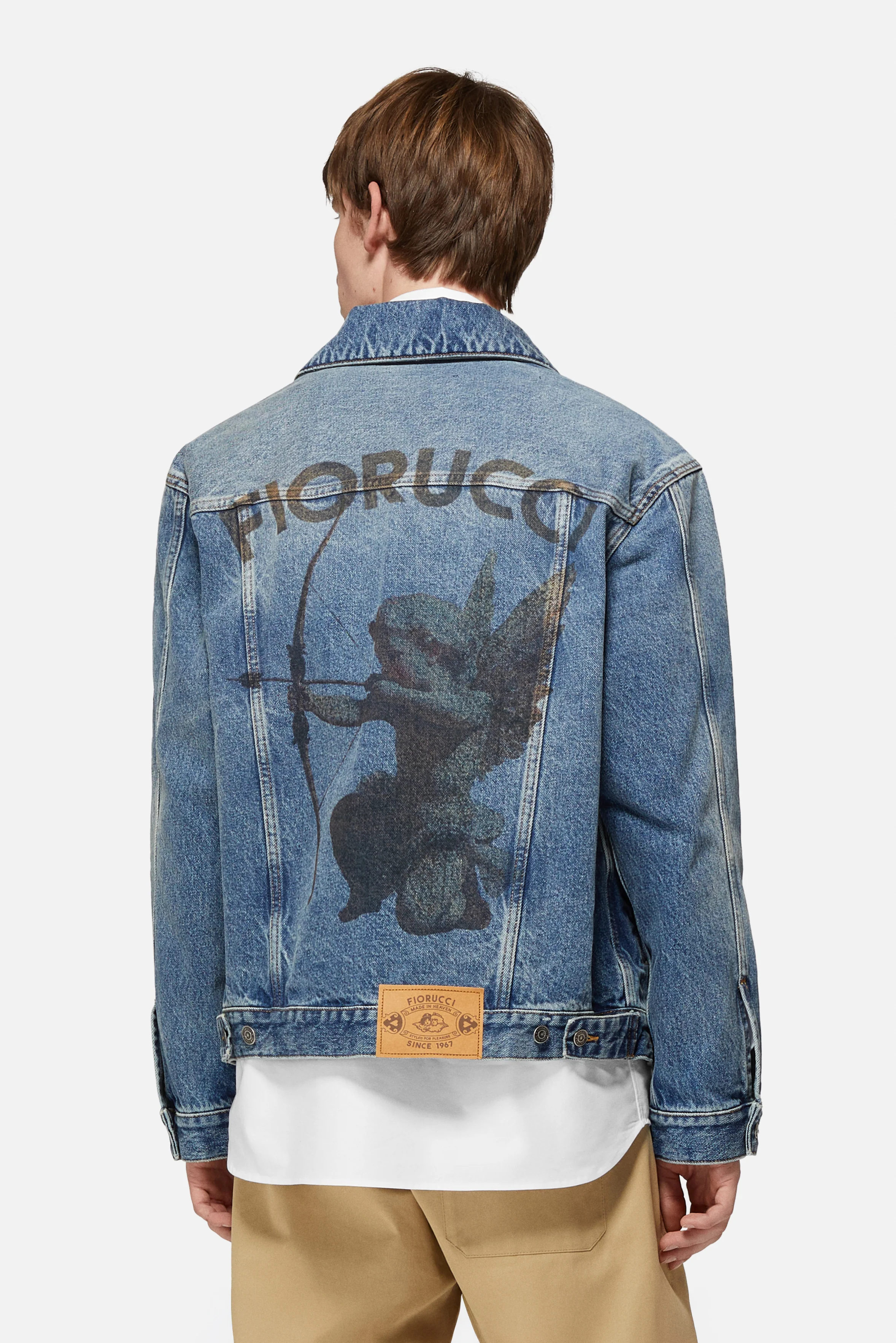 Rock Cupid Print Denim Jacket Mid Blue - Image 5