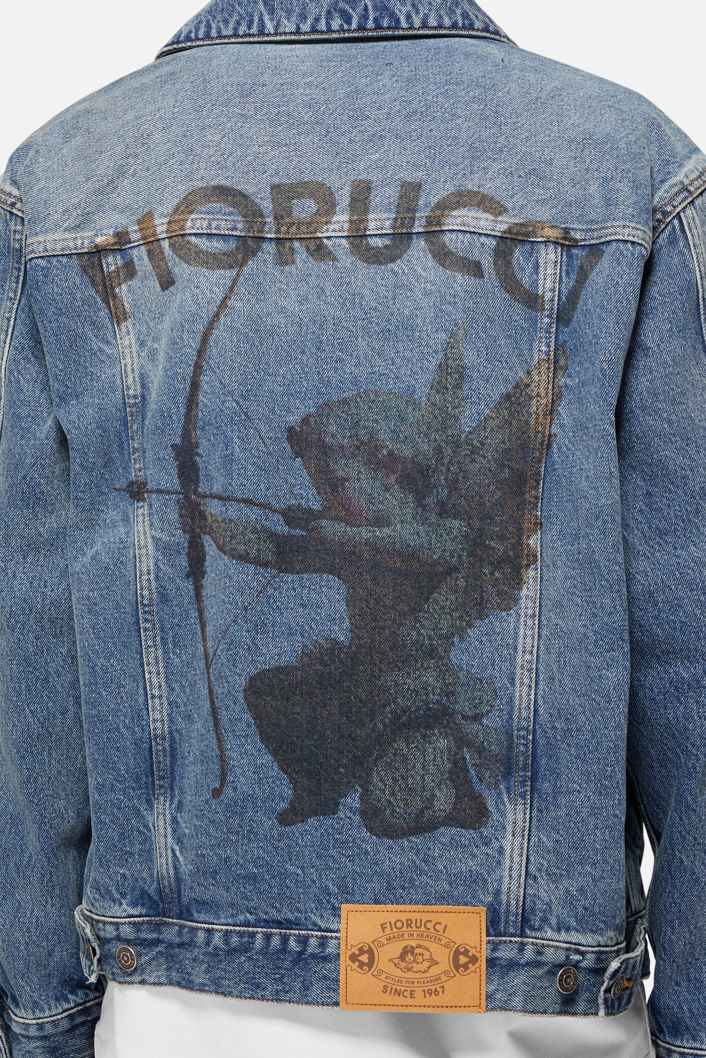 Rock Cupid Print Denim Jacket Mid Blue - Image 6