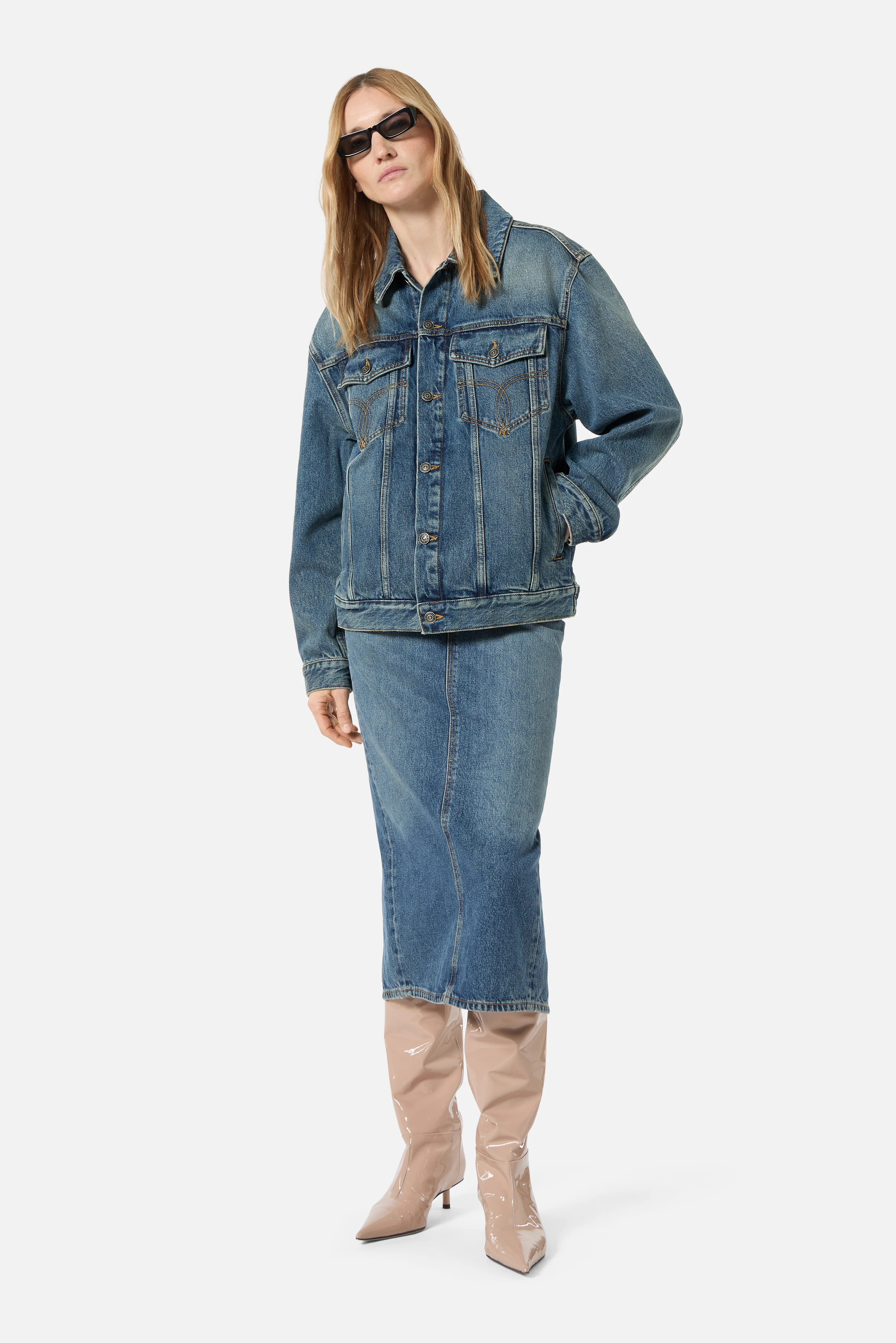Rock Cupid Print Denim Jacket Mid Blue - Image 3