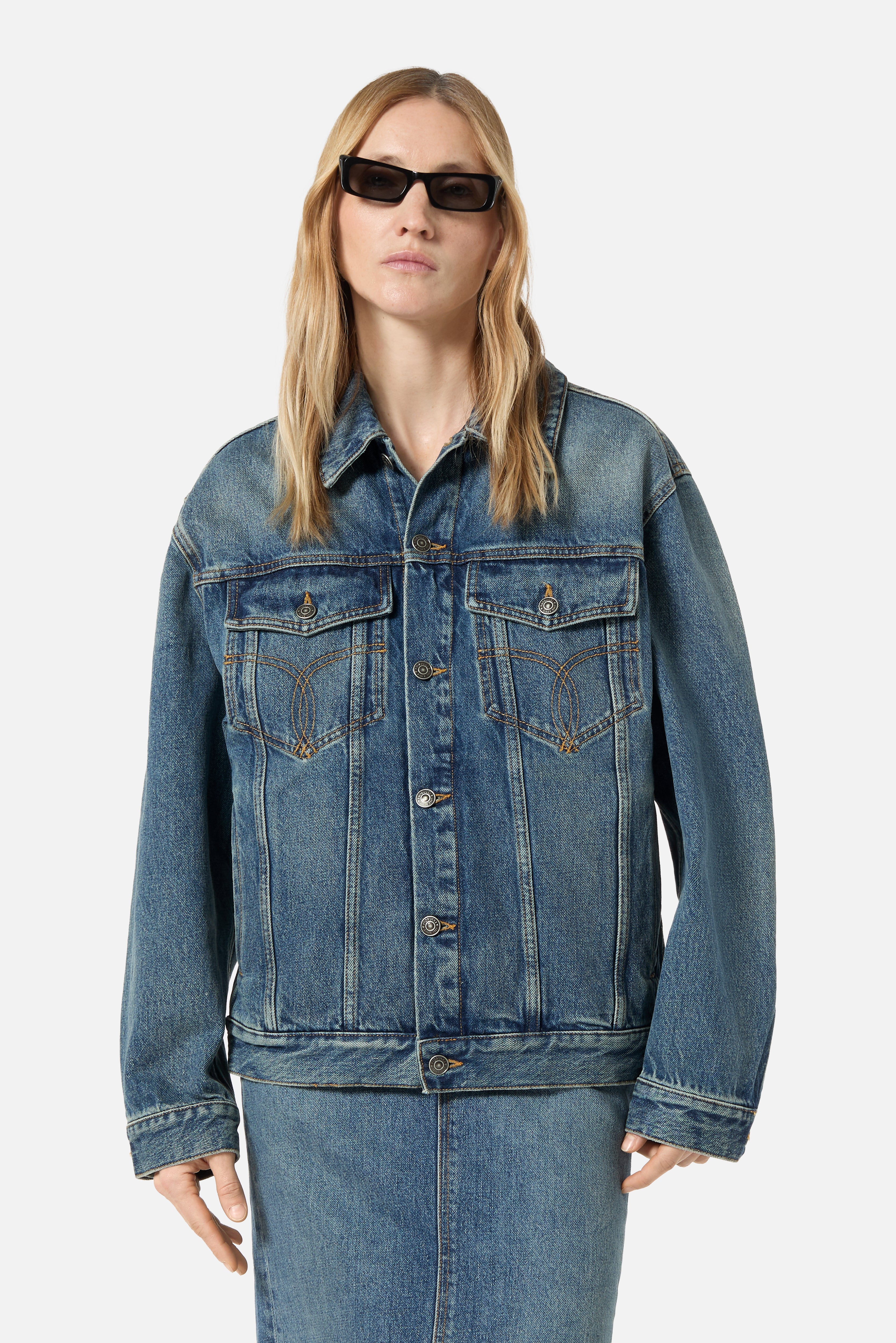 Rock Cupid Print Denim Jacket Mid Blue - Image 4