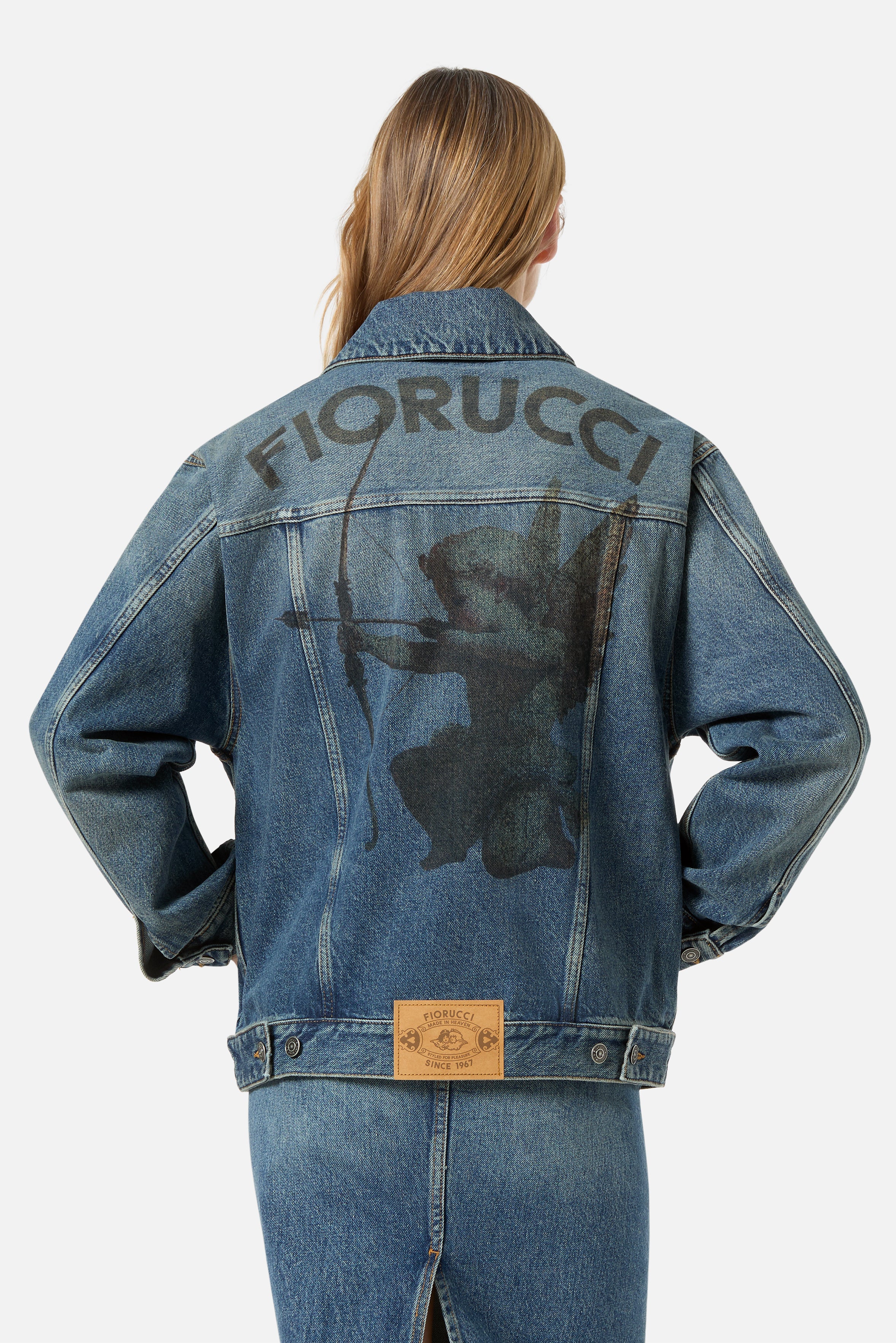 Rock Cupid Print Denim Jacket Mid Blue - Image 5