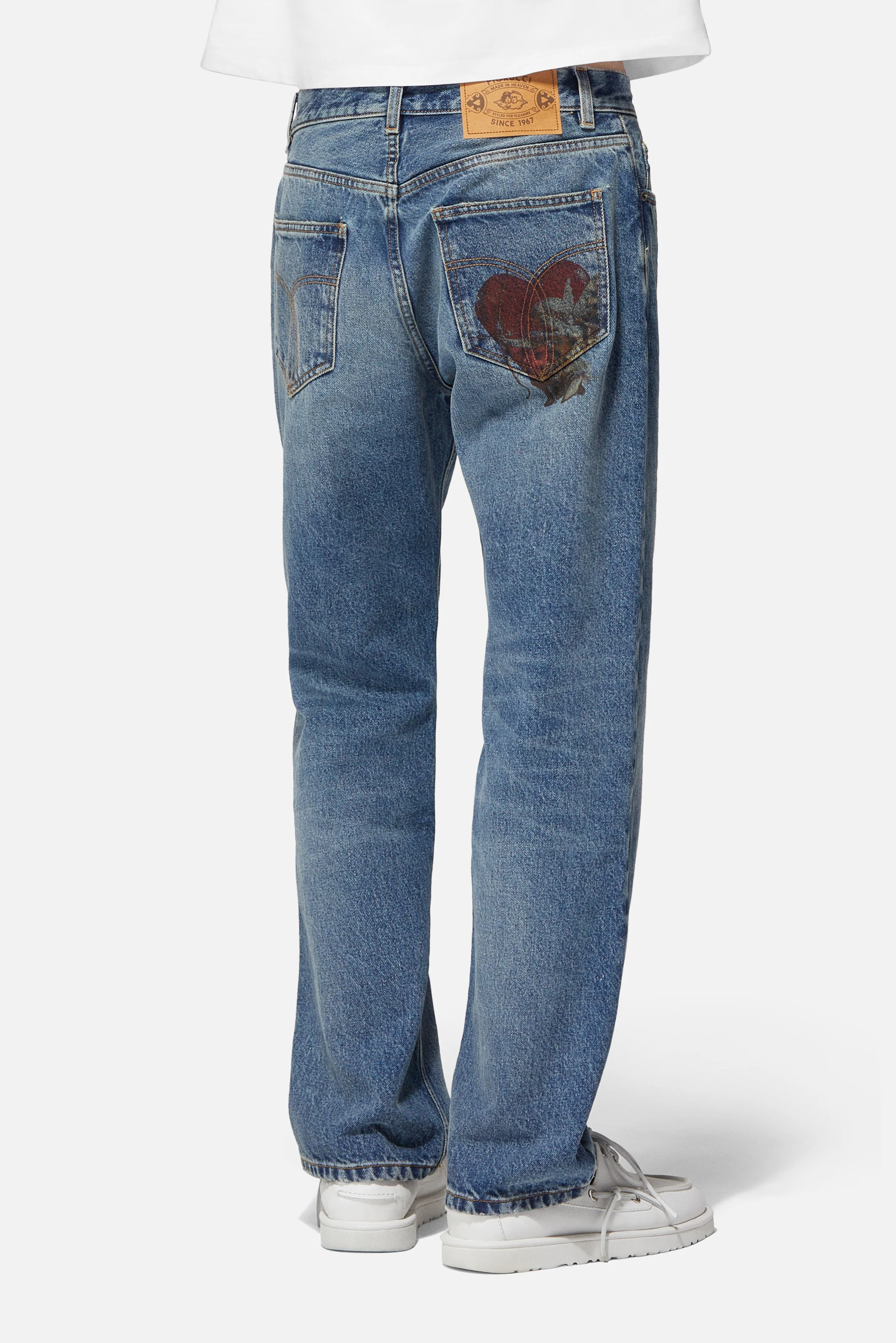 Rock Cupid Print Straight Fit Jeans Mid Blue - Image 3