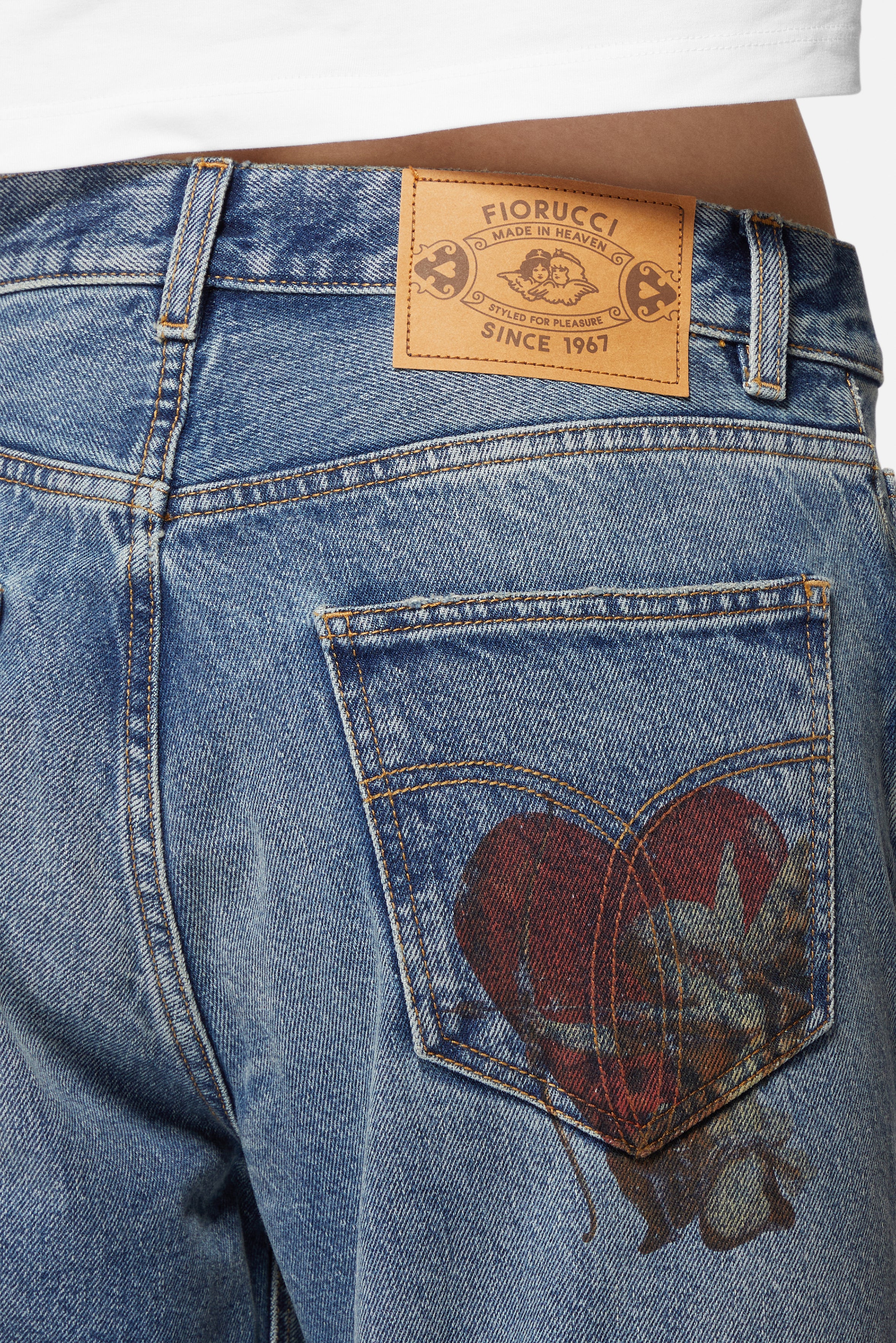 Rock Cupid Print Straight Fit Jeans Mid Blue - Image 4