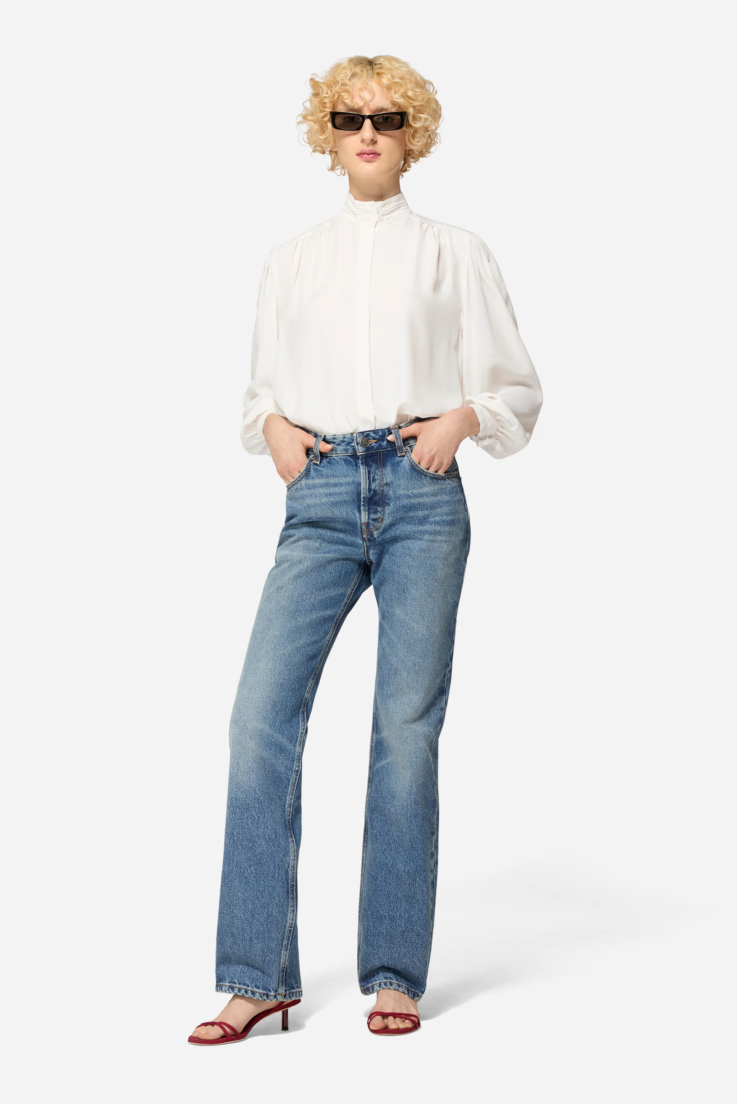 Rock Cupid Print Straight Jeans Mid Blue - Image 3