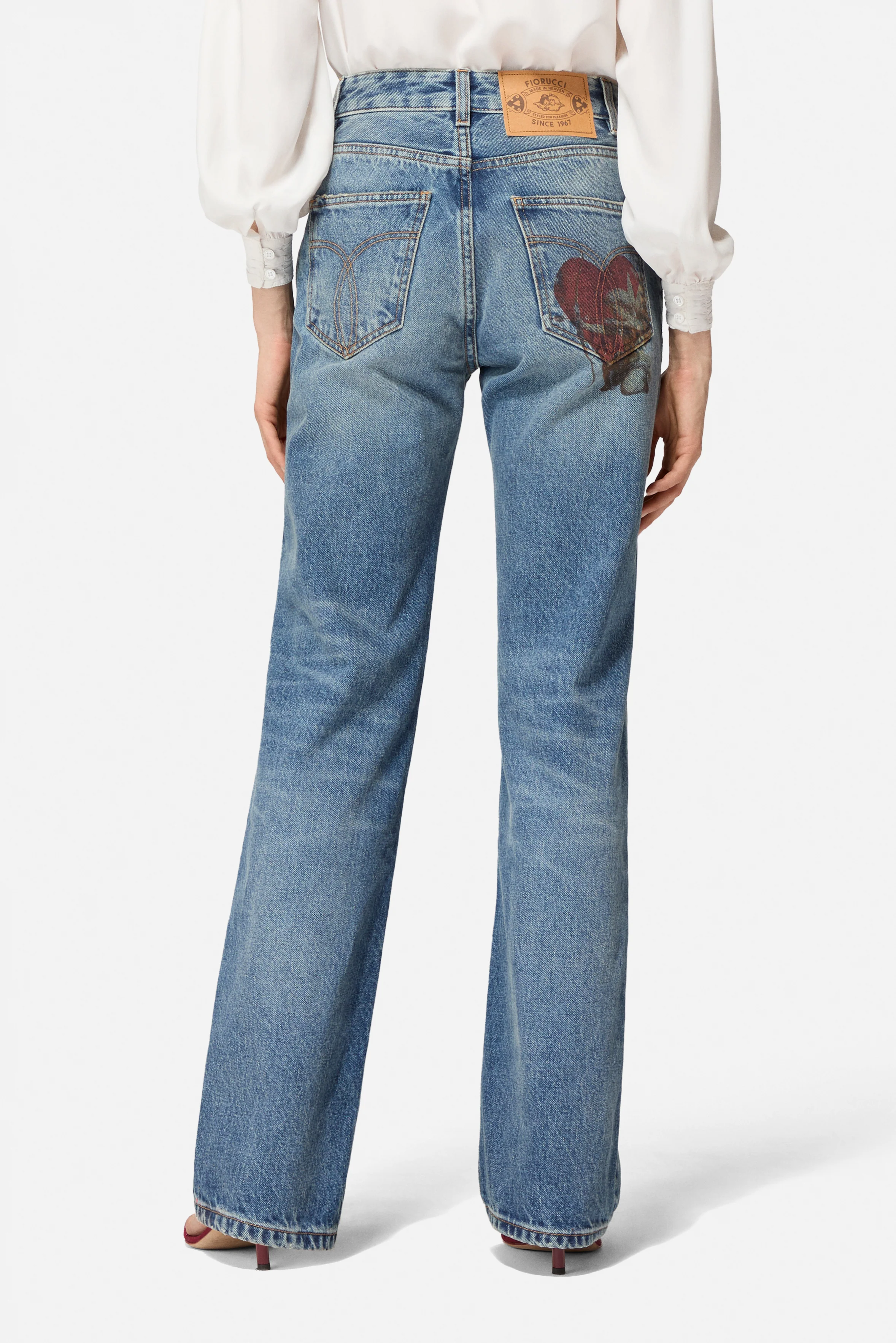 Rock Cupid Print Straight Jeans Mid Blue - Image 4