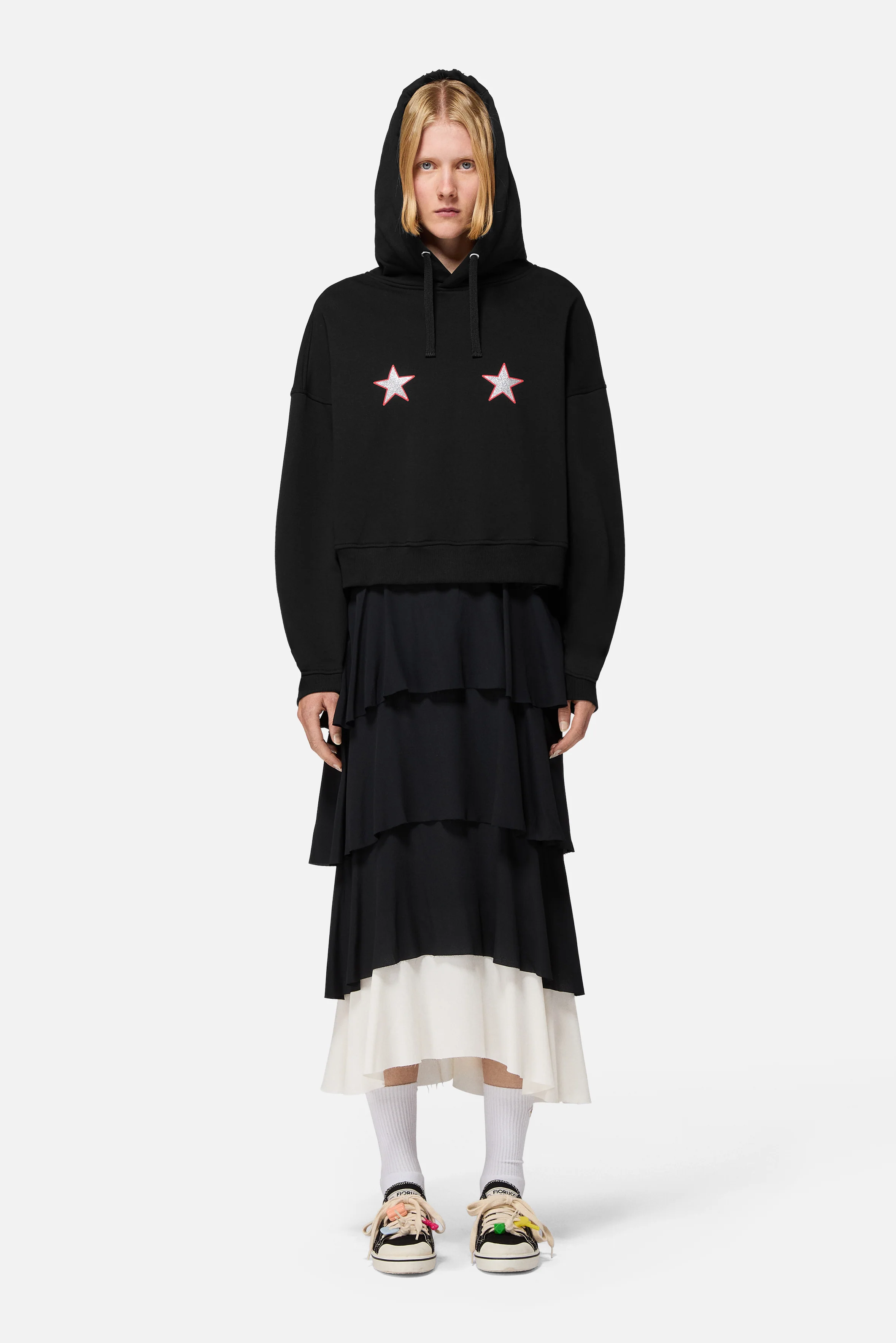 Stars Cropped Hoodie Black - Image 2