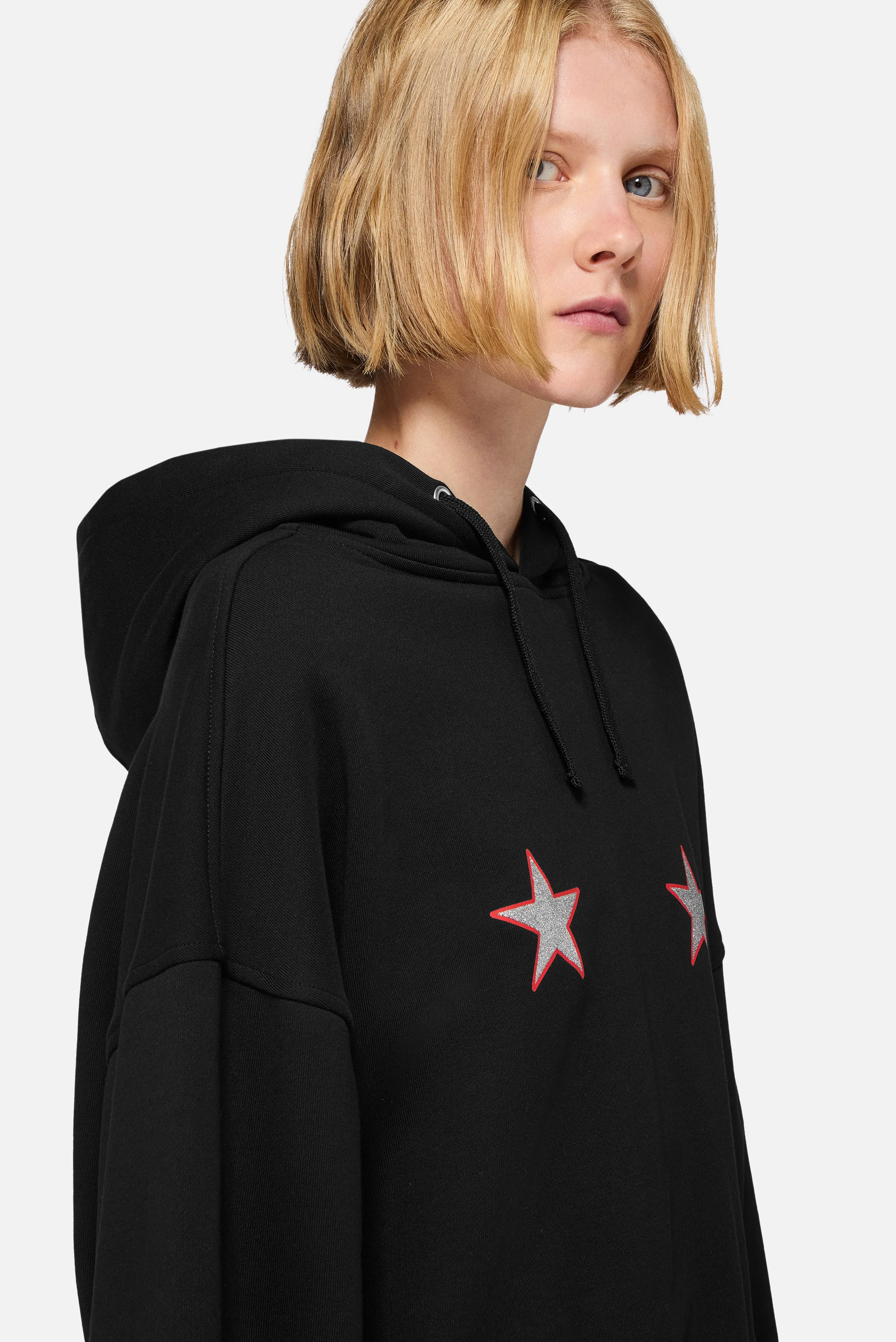 Stars Cropped Hoodie Black - Image 4