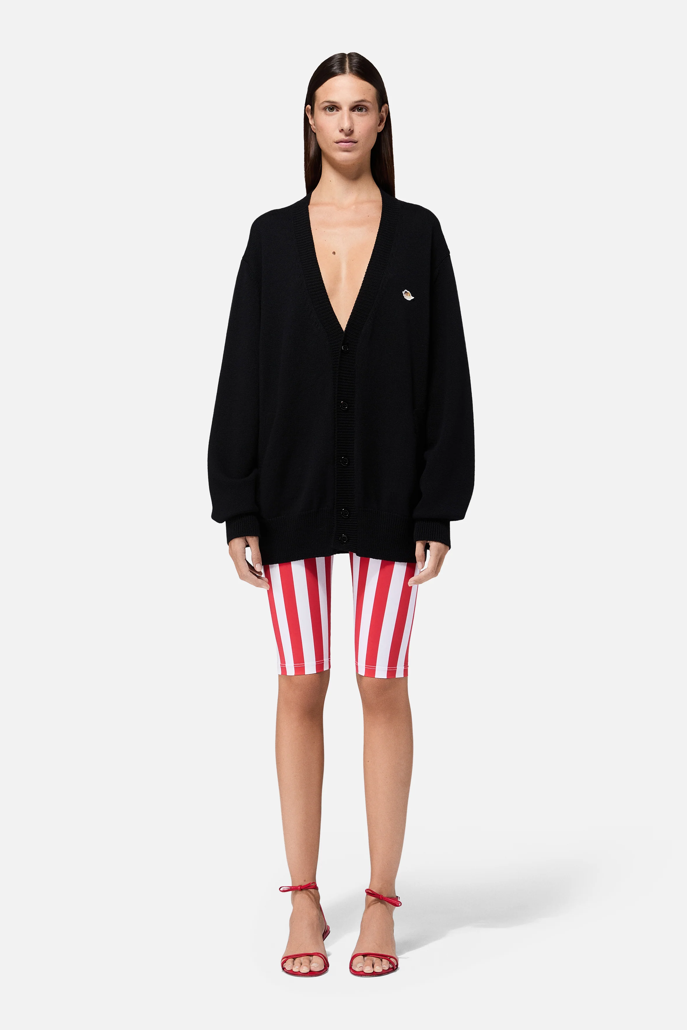 Striped Popcorn Print Biker Shorts Red - Image 3