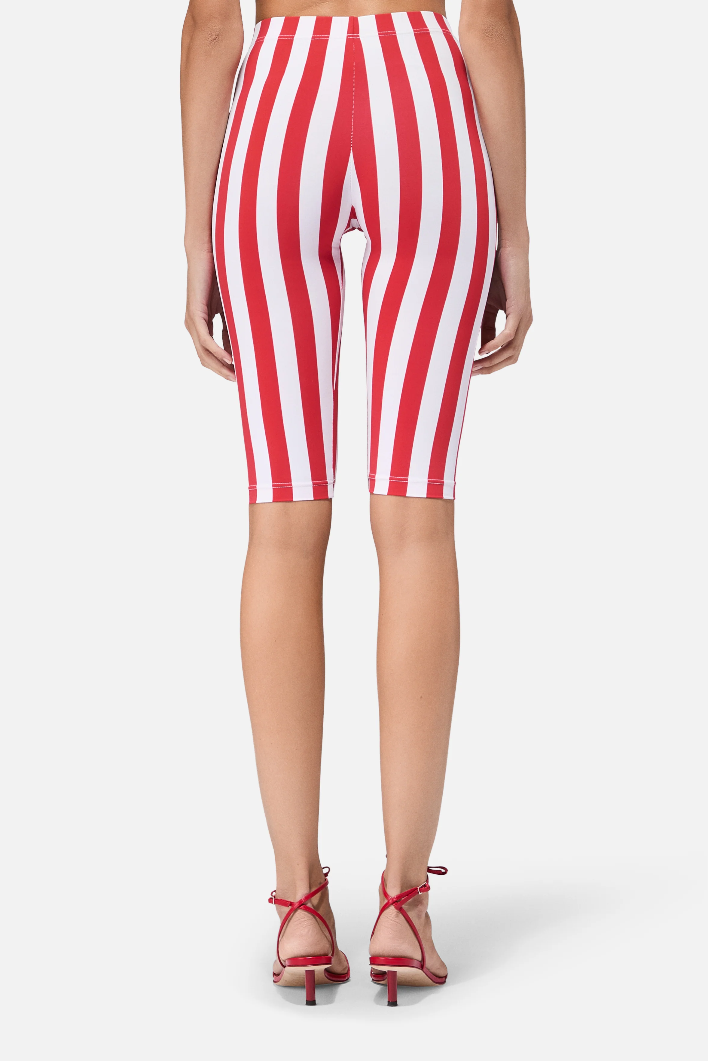 Striped Popcorn Print Biker Shorts Red - Image 4
