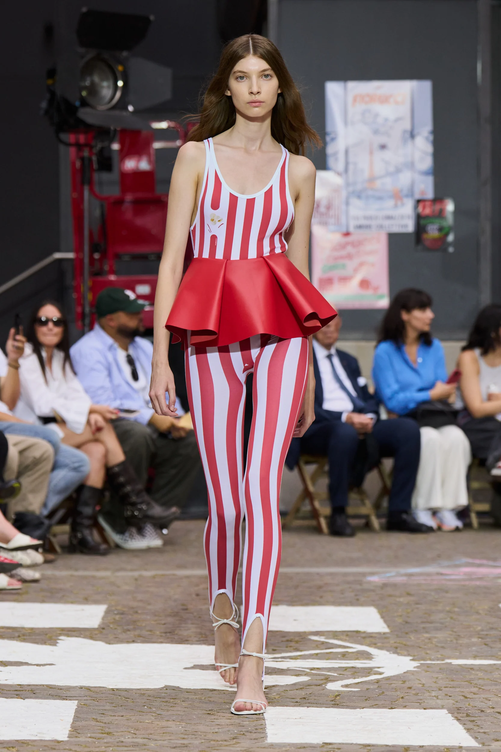 Striped Popcorn Print Jumpsuit Red - Image 3