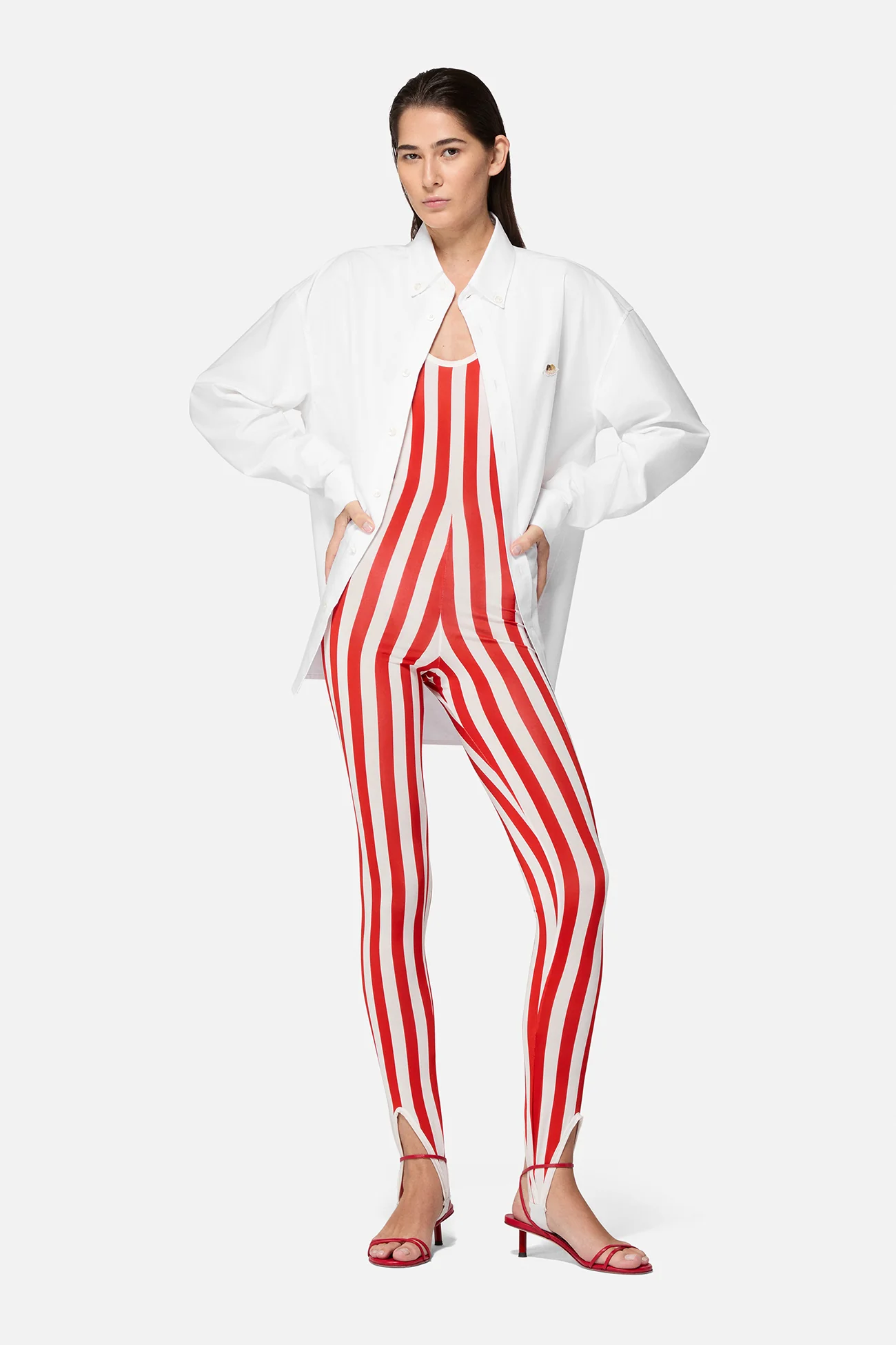 Striped Popcorn Print Jumpsuit Red - Image 4