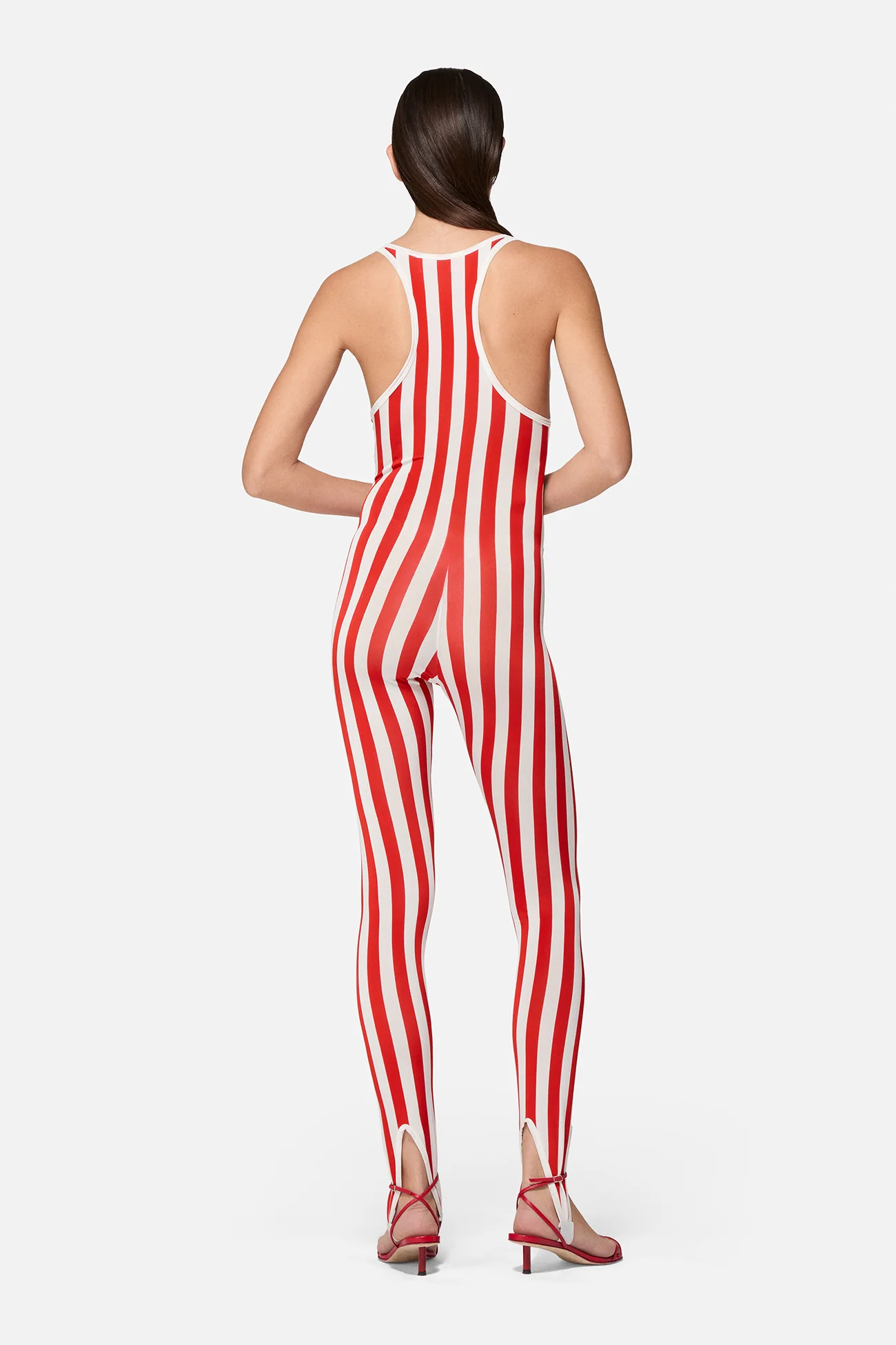 Striped Popcorn Print Jumpsuit Red - Image 5