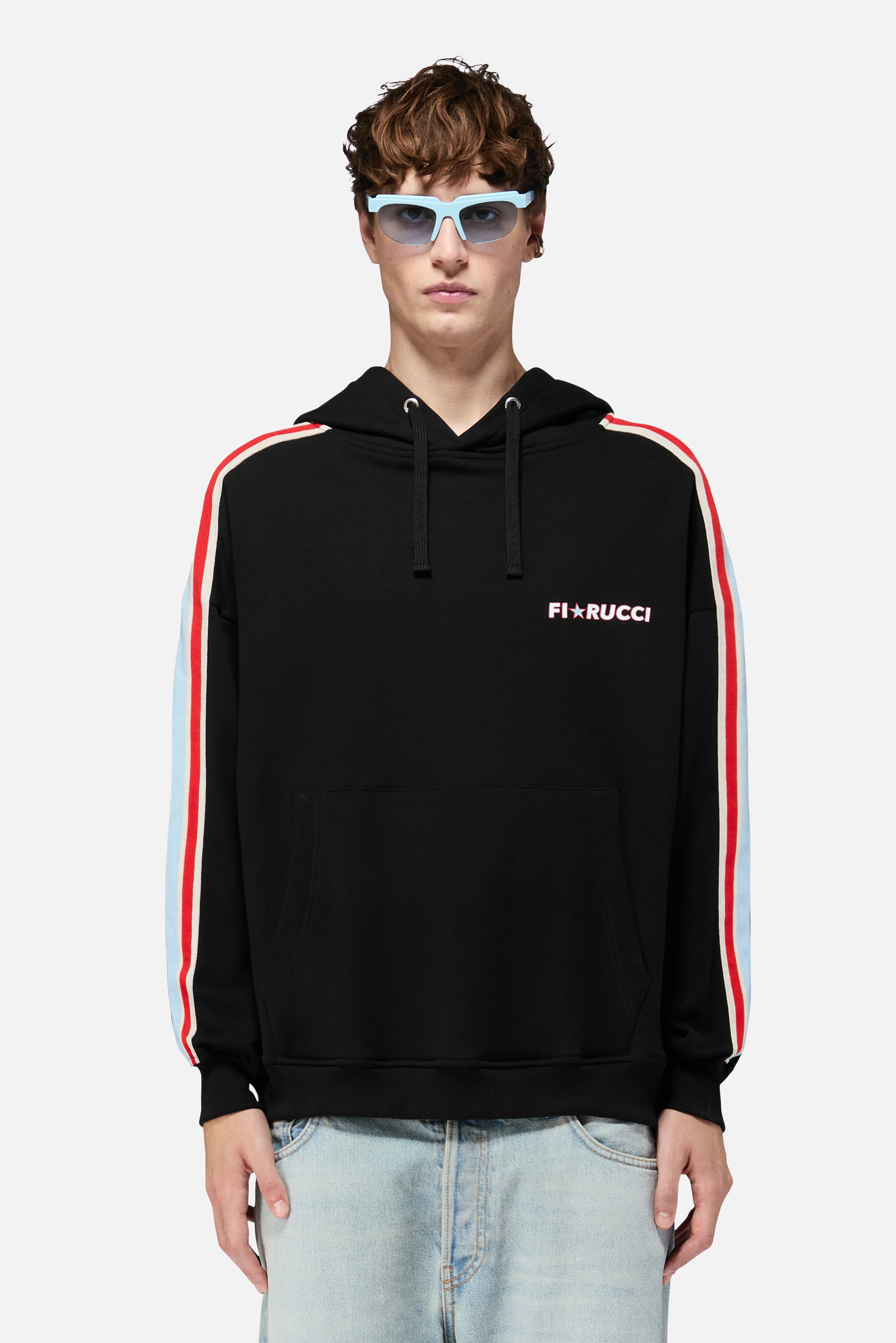 Striped Star Logo Relaxed Hoodie Black - Image 2