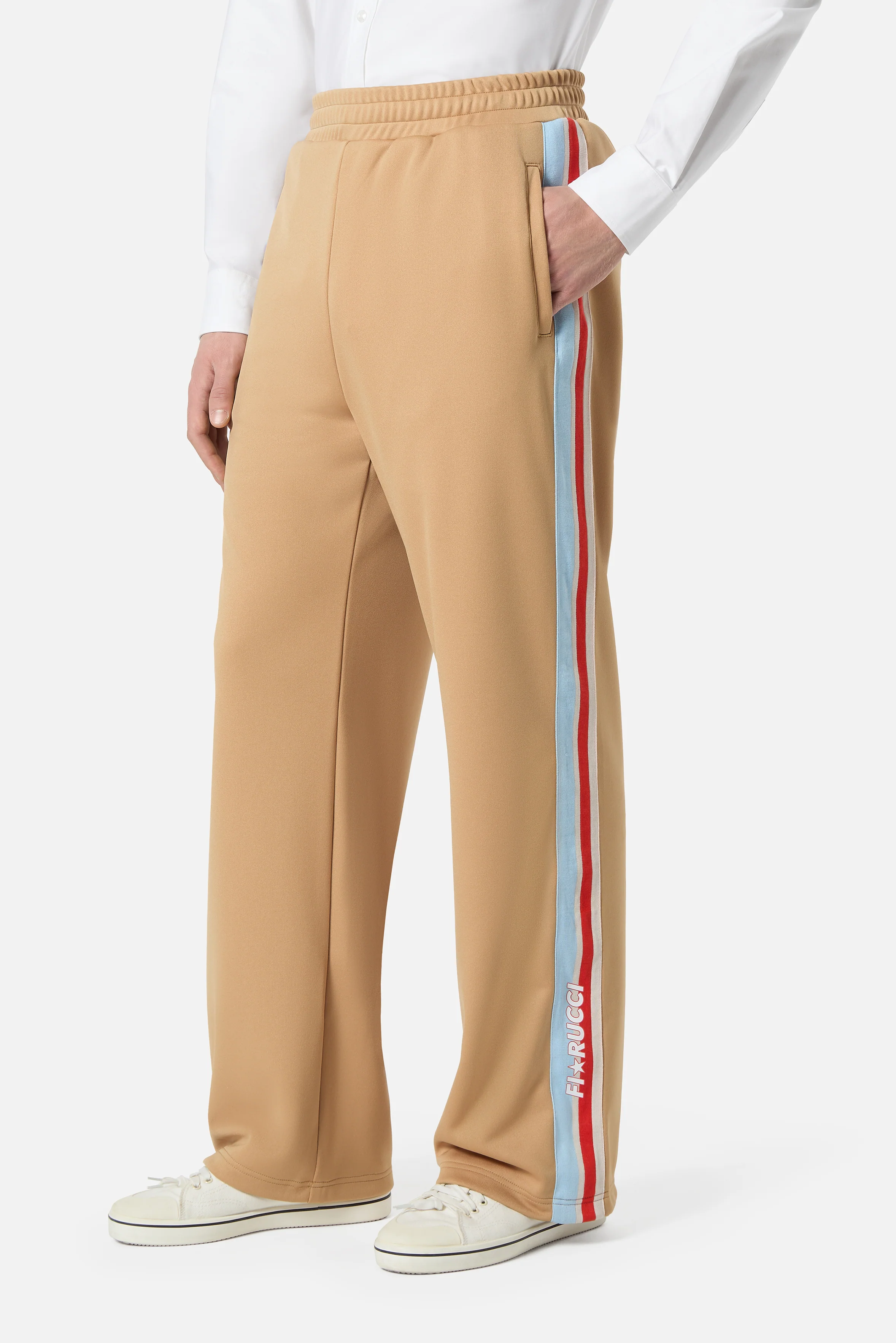Striped Star Logo Track Trousers Beige - Image 3