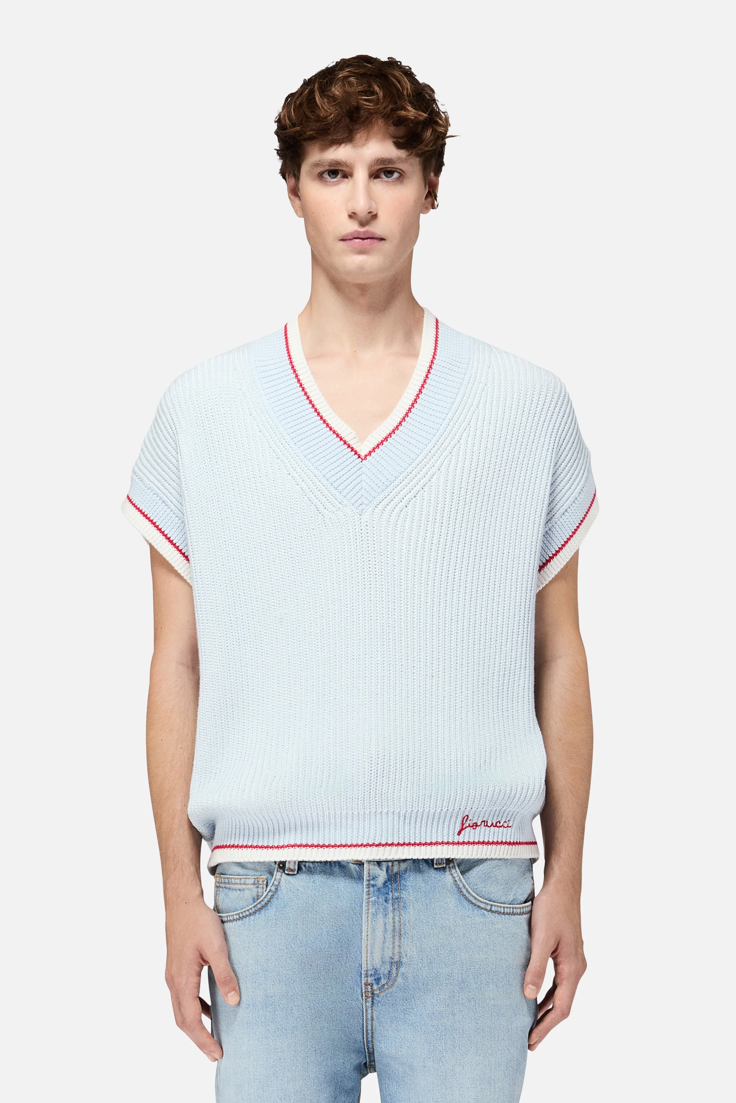 Striped V-Neck Vest Light Blue - Image 3
