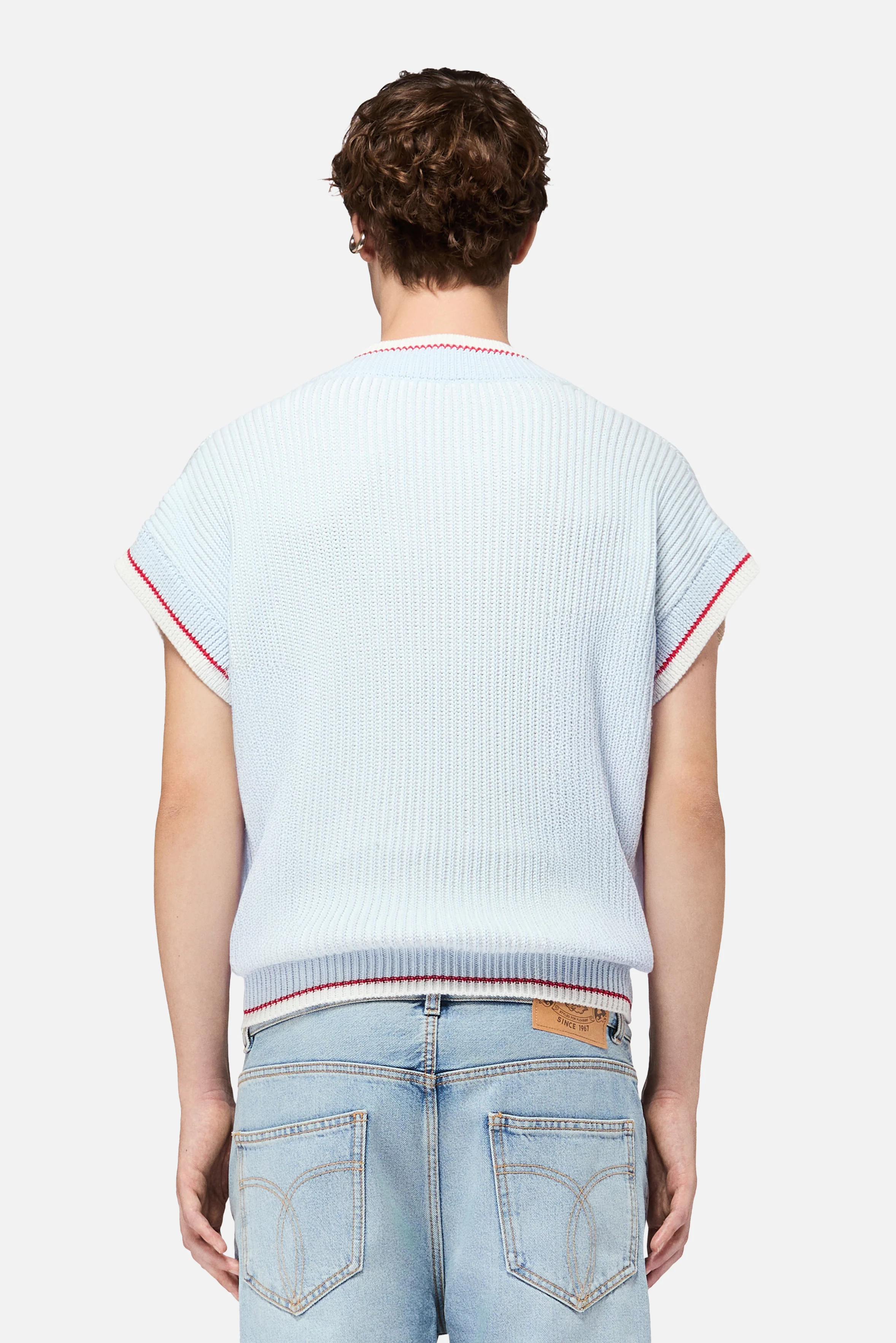 Striped V-Neck Vest Light Blue - Image 4