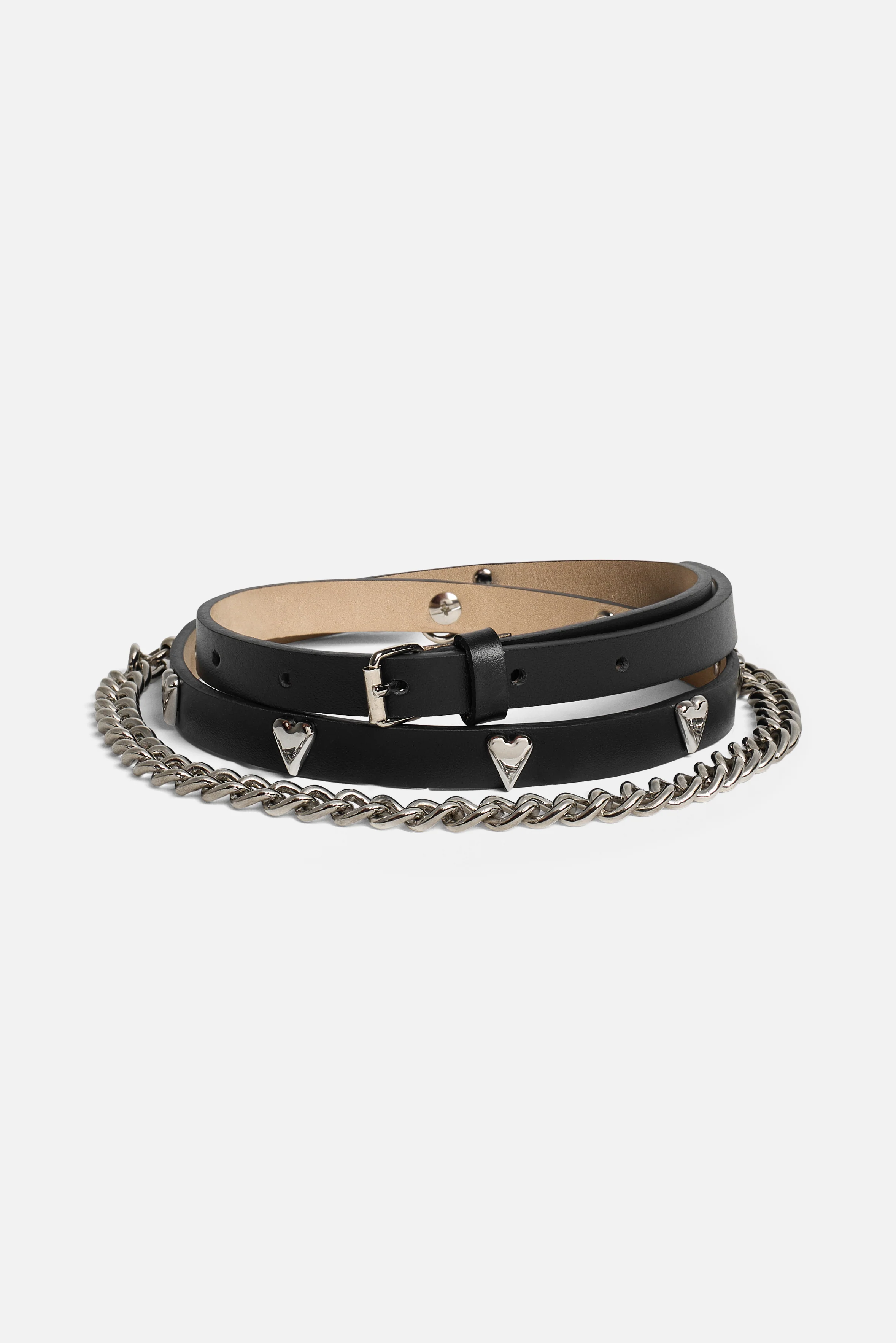Thin Heart Studded Chain Leather Belt Black - Image 3