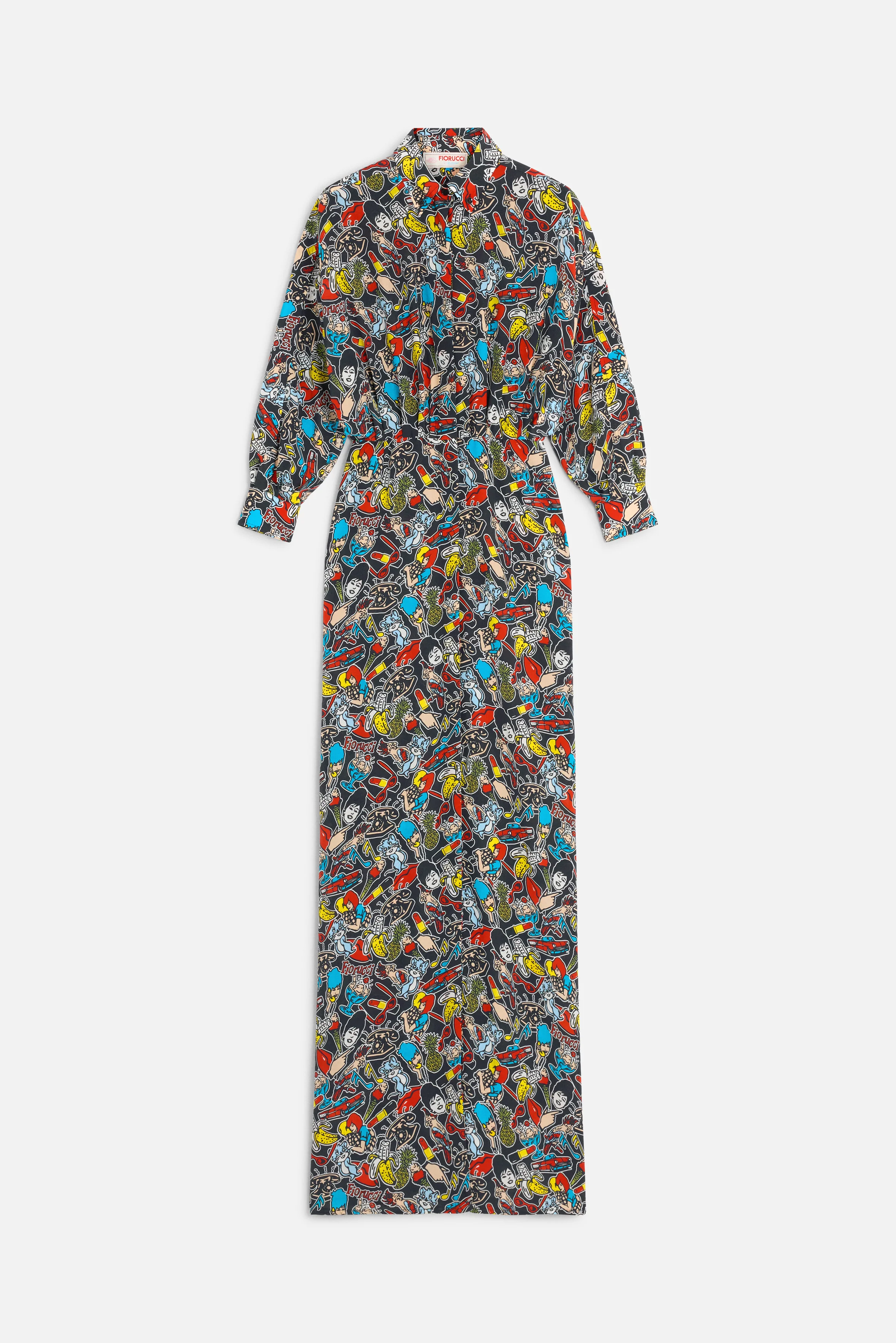 Toys Print Maxi Shirt Dress Black