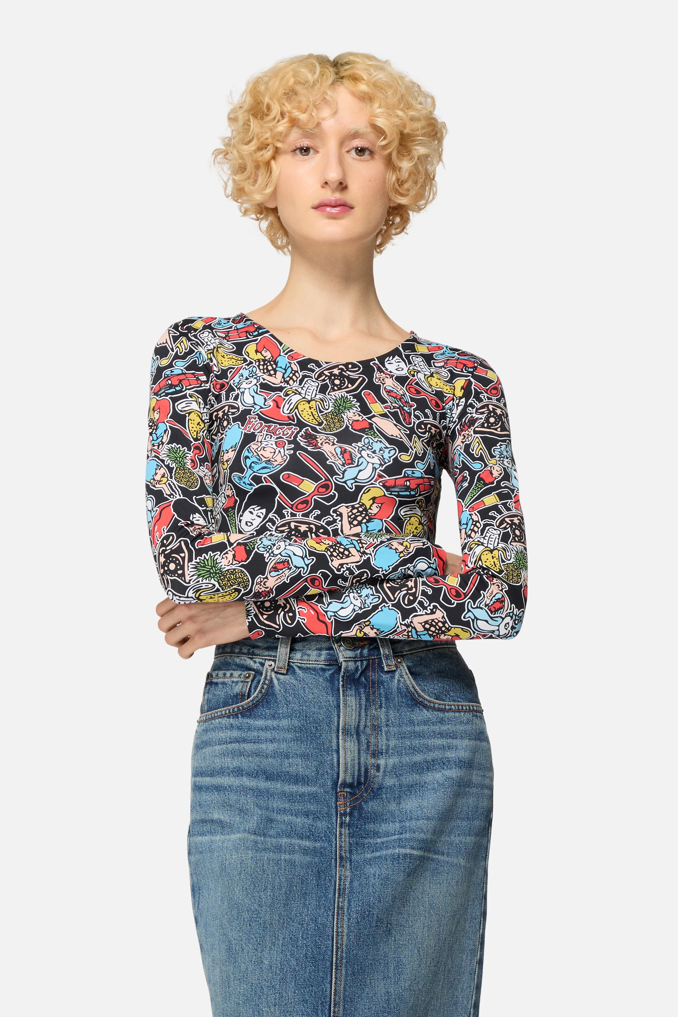 Toys Print Print Long Sleeve Crop Top Black - Image 3