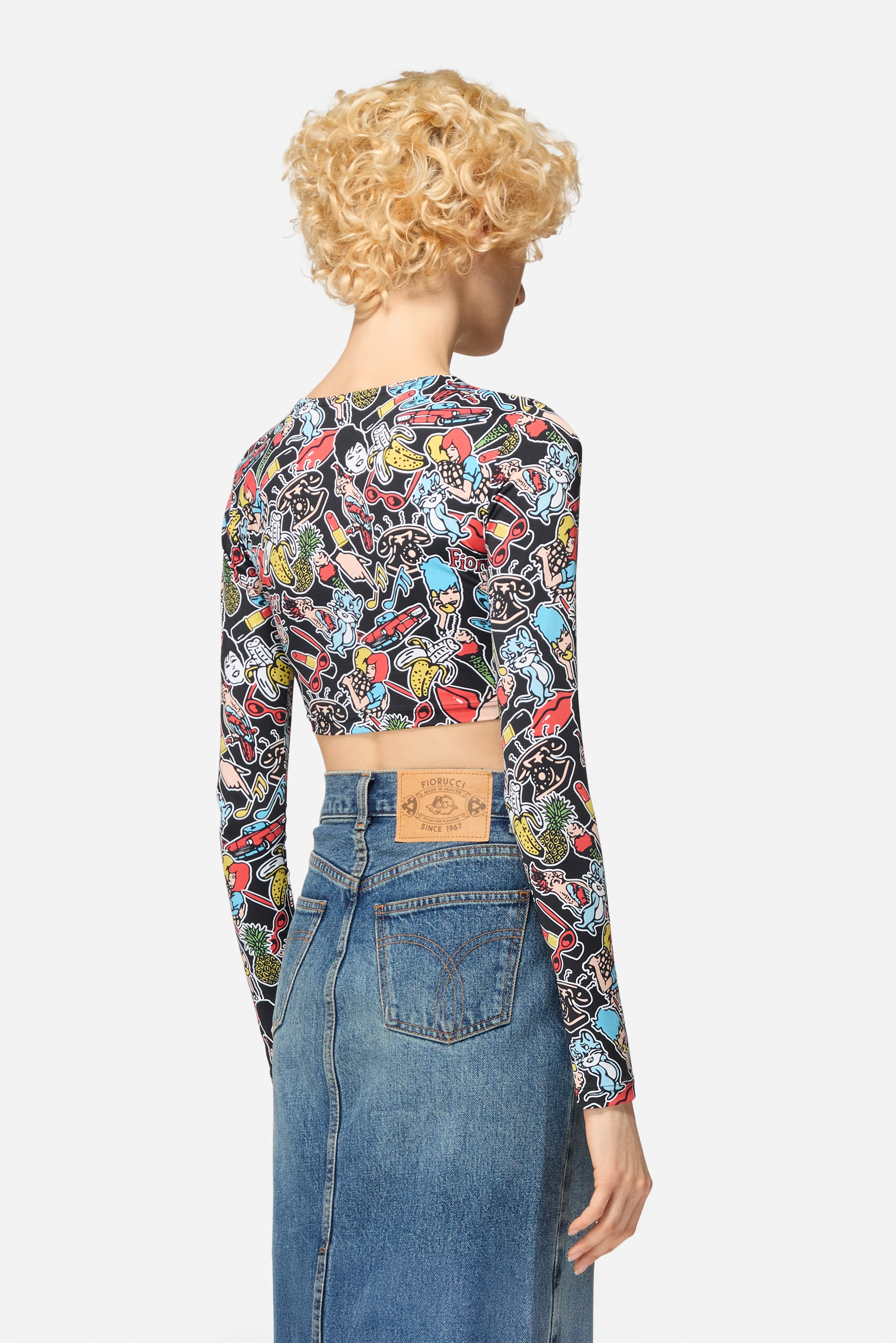 Toys Print Print Long Sleeve Crop Top Black - Image 4