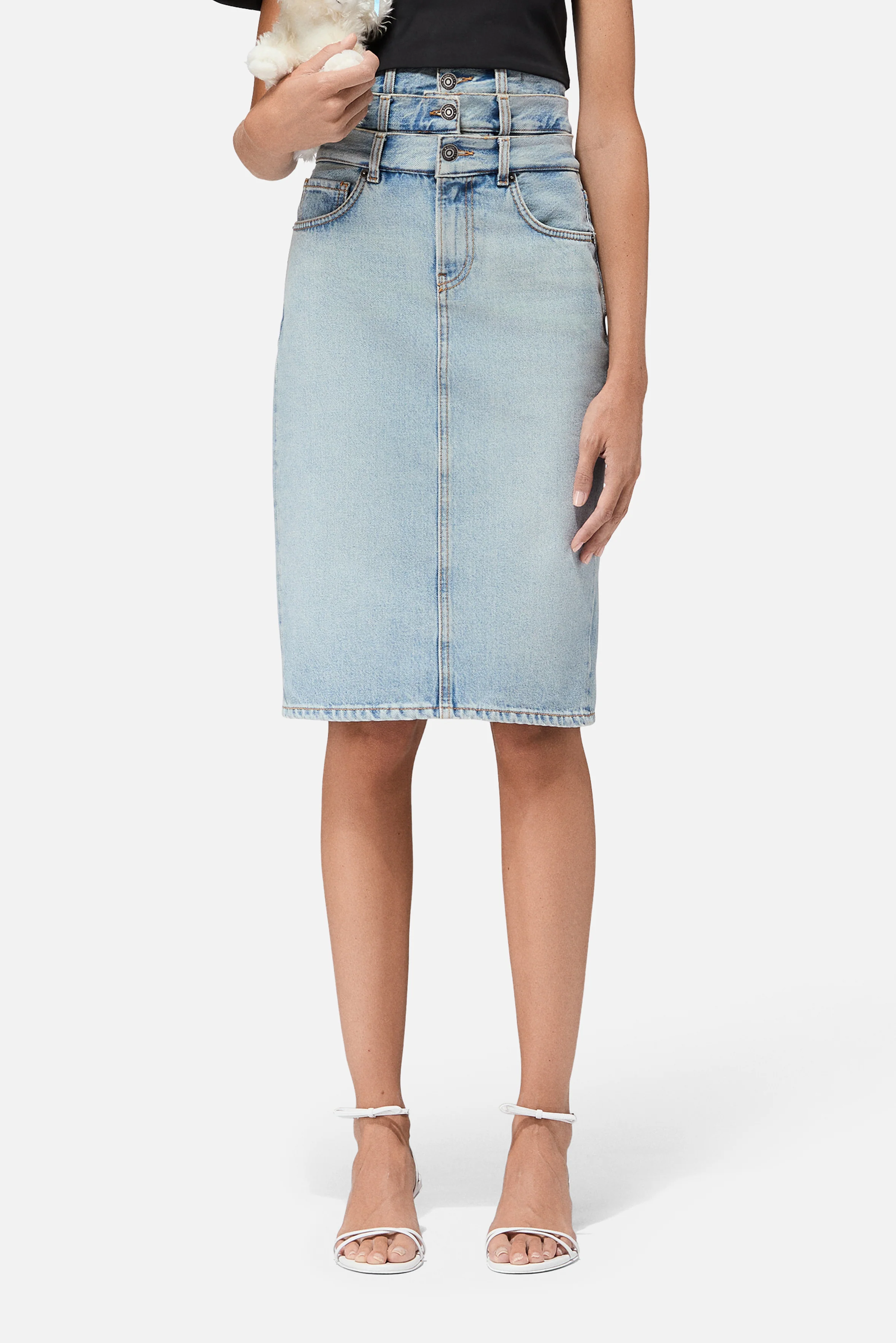 Triple Layer Denim Midi Skirt Light Blue - Image 4