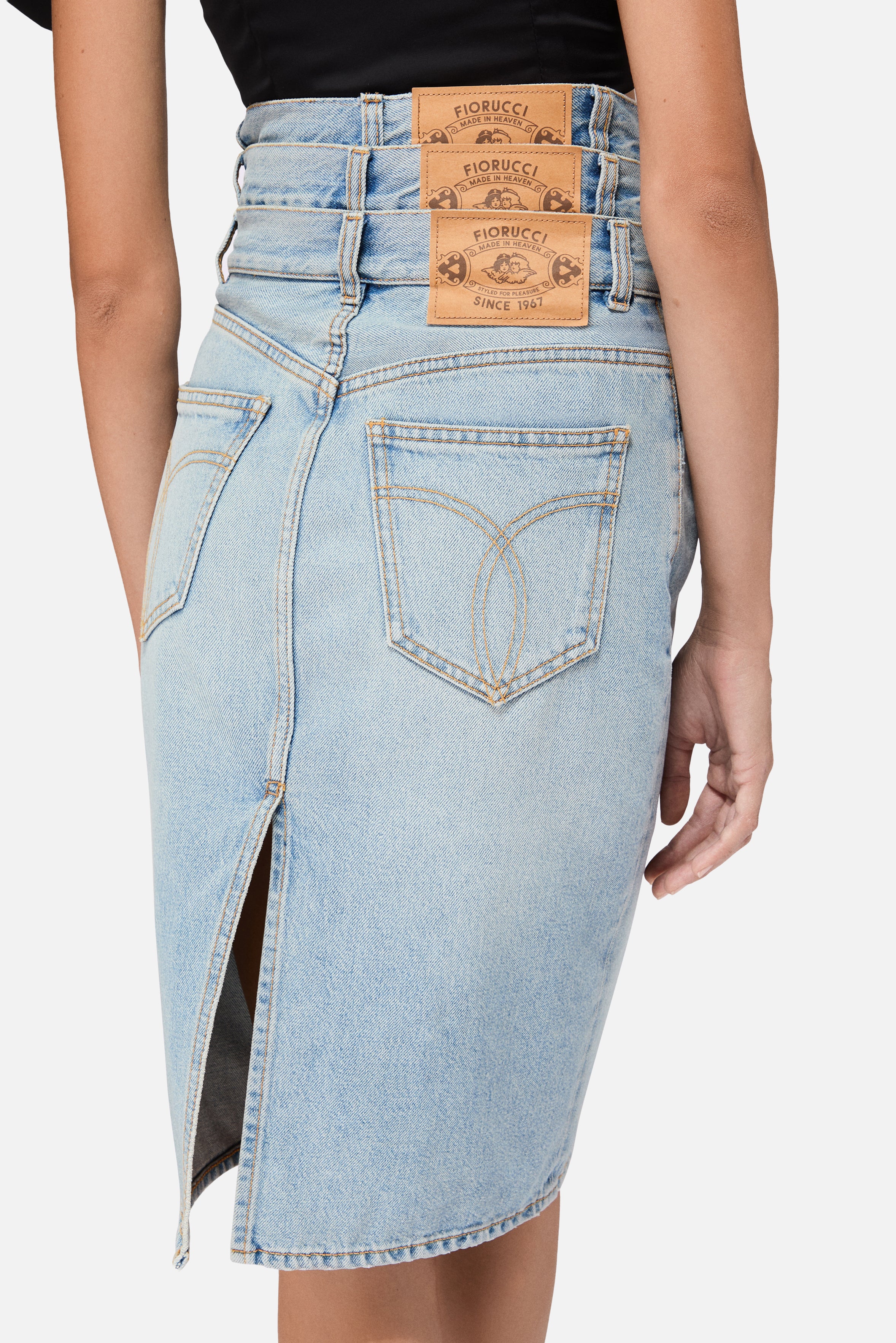 Triple Layer Denim Midi Skirt Light Blue - Image 5