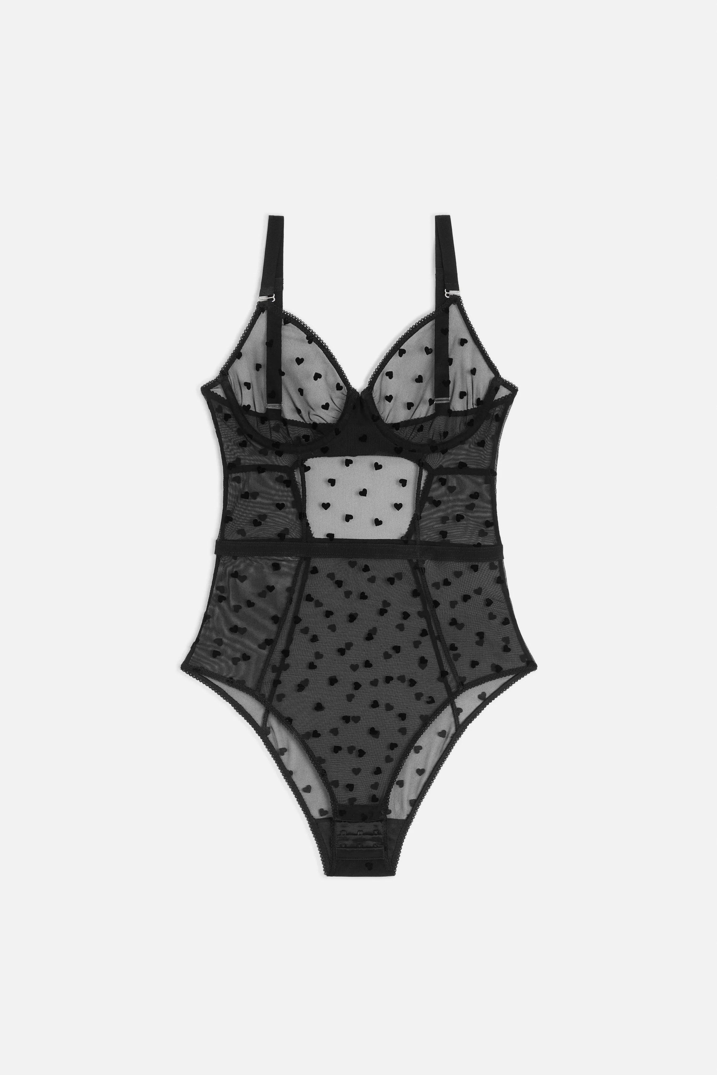 Tulle Bodysuit with Flocked Hearts Black - Image 2
