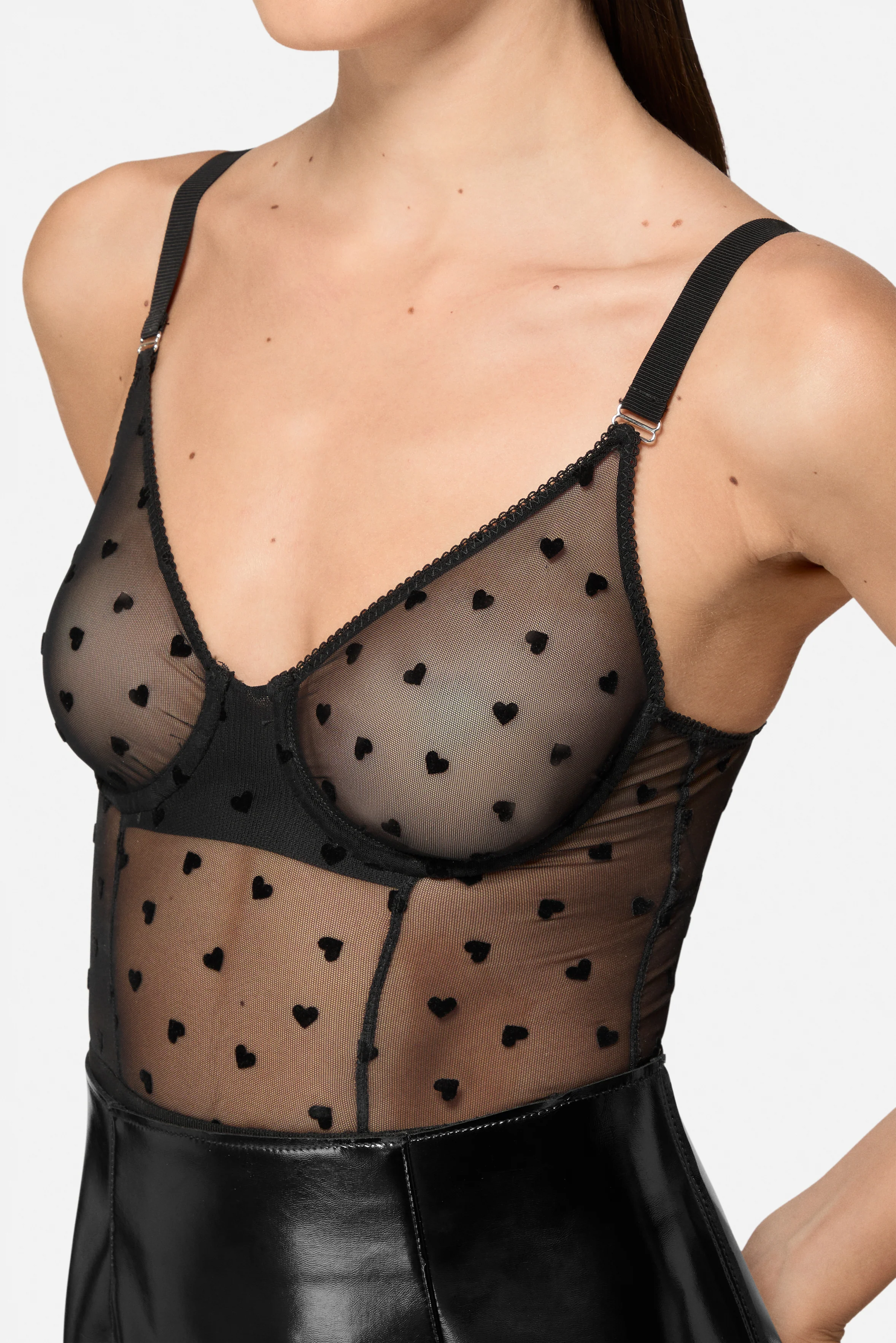 Tulle Bodysuit with Flocked Hearts Black - Image 6
