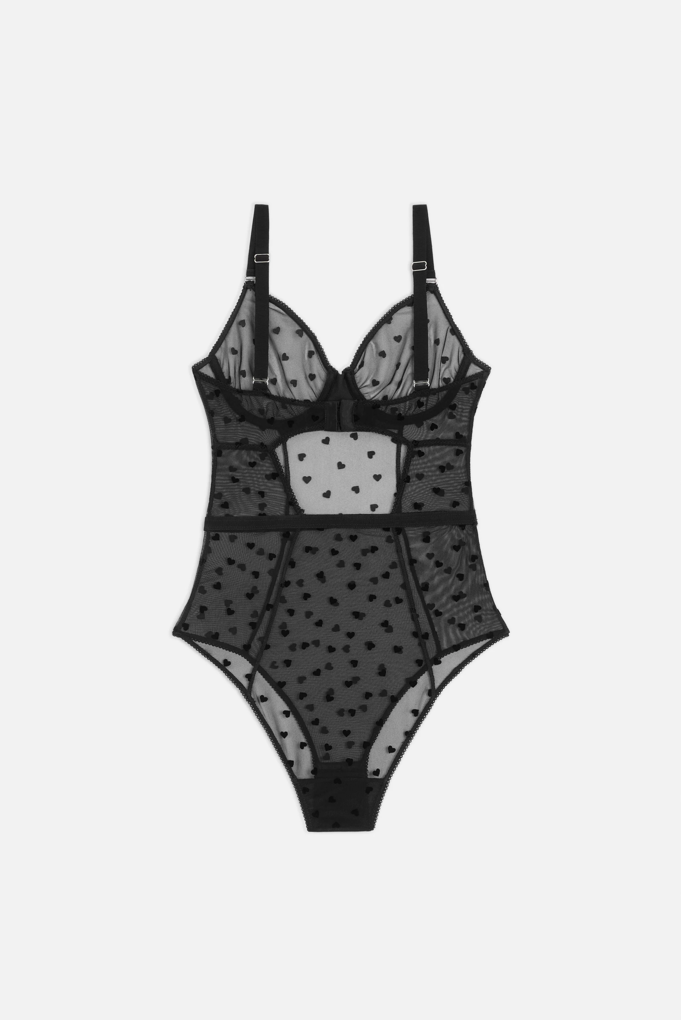 Tulle Bodysuit with Flocked Hearts Black - Image 7