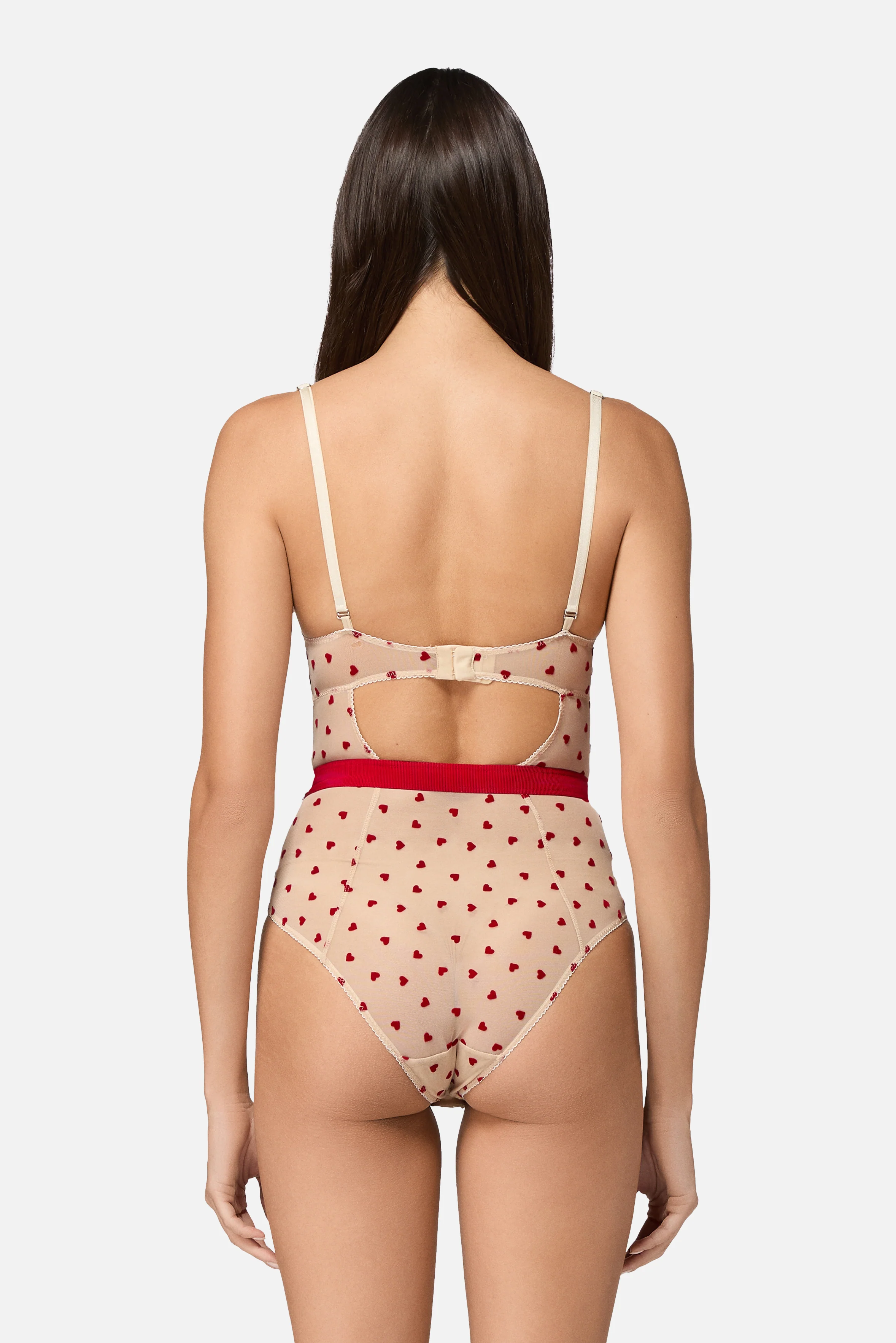 Tulle Bodysuit with Flocked Hearts Nude - Image 4
