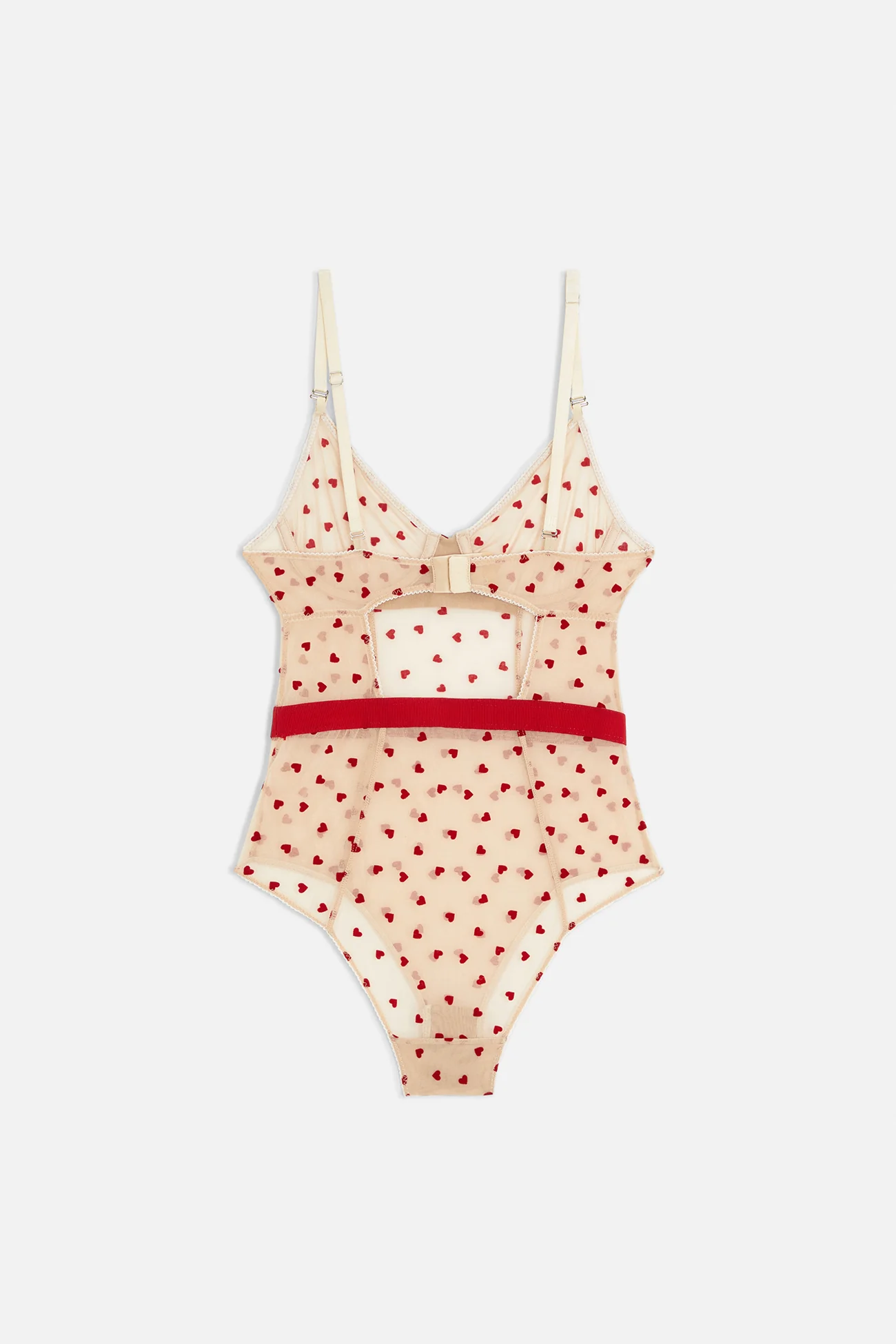 Tulle Bodysuit with Flocked Hearts Nude - Image 5