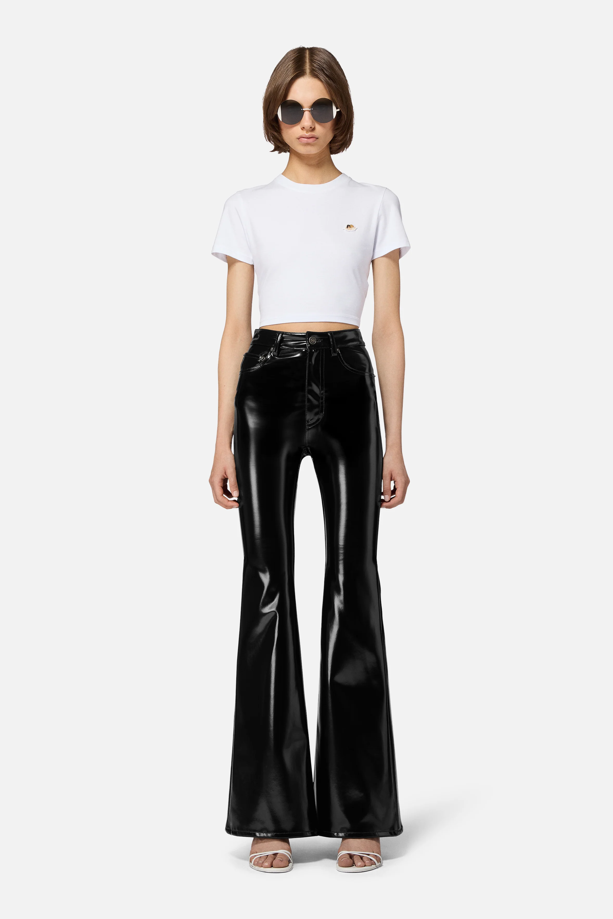 Vinyl Flared Trousers Black - Image 3