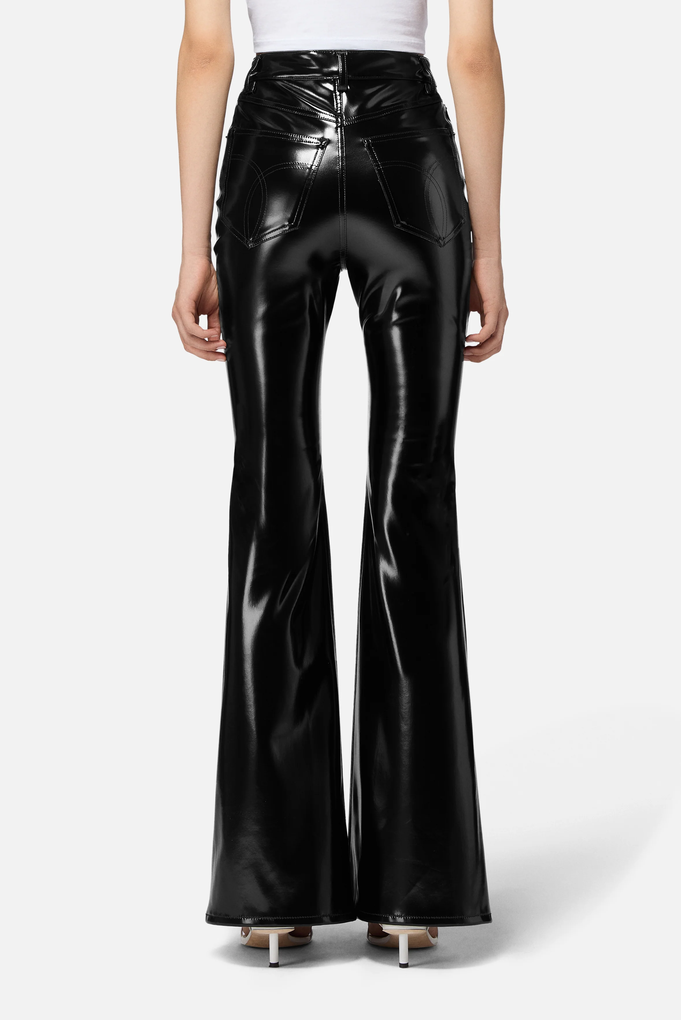 Vinyl Flared Trousers Black - Image 4
