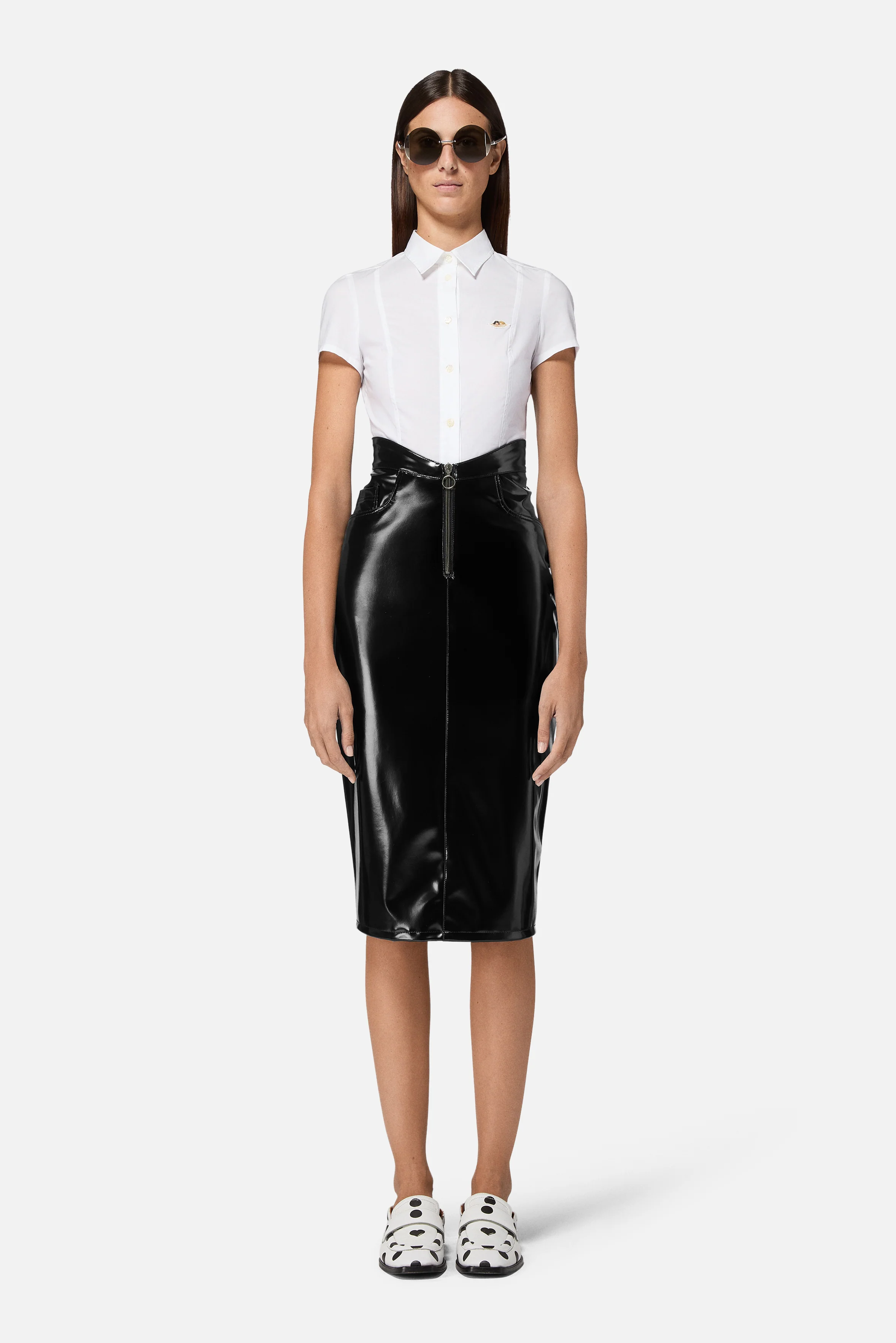 Vinyl Zippered Midi Skirt Black - Image 3
