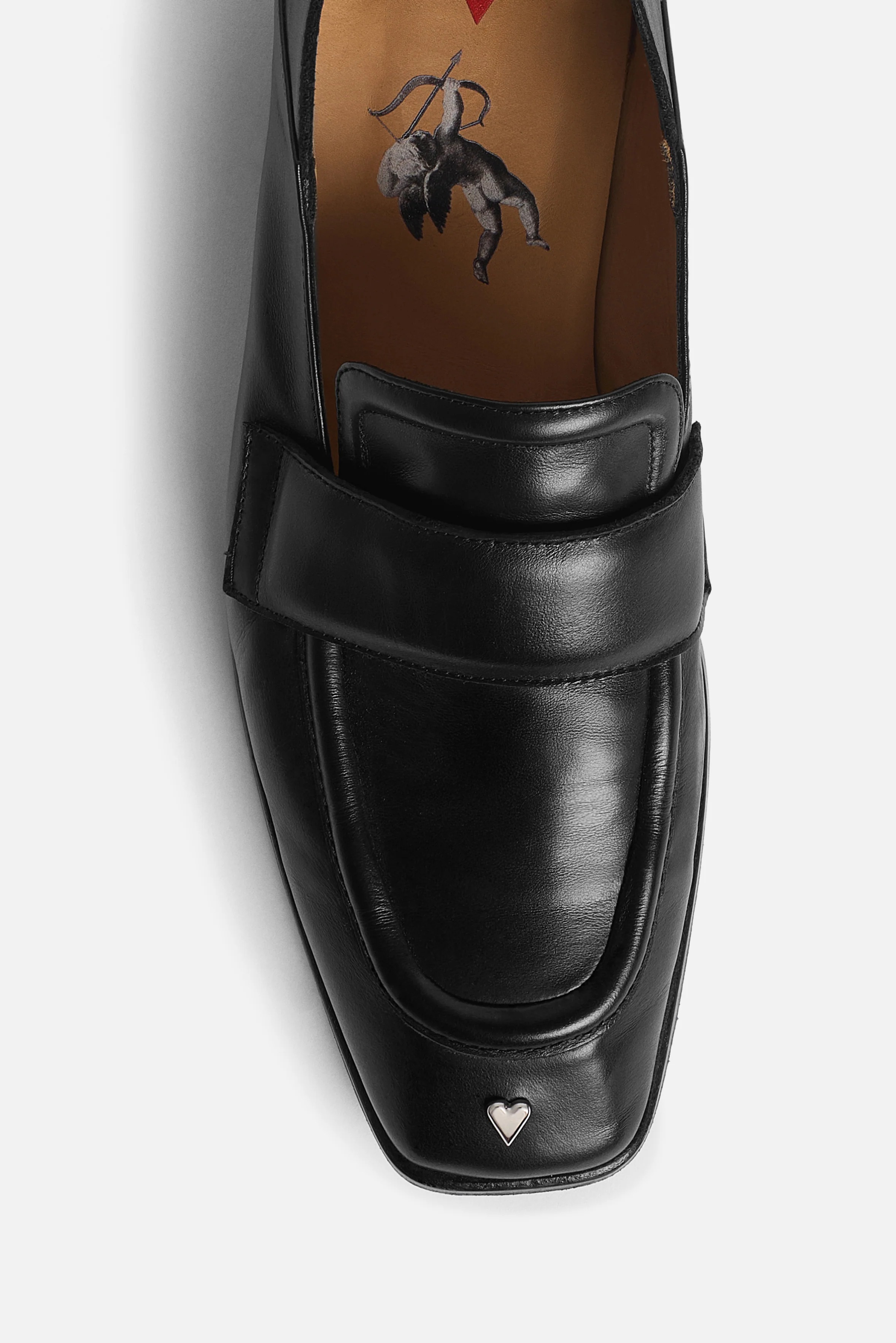 Womens Leather Heart Stud Loafers Black - Image 6