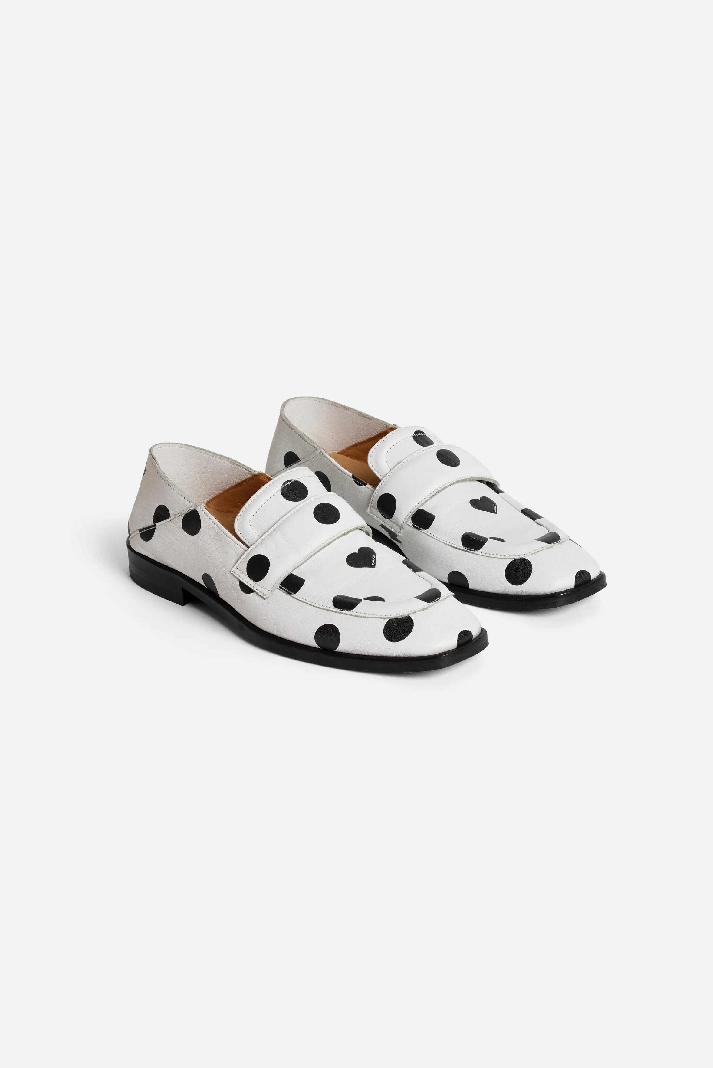 Womens Polka Dot Leather Loafers White - Image 3
